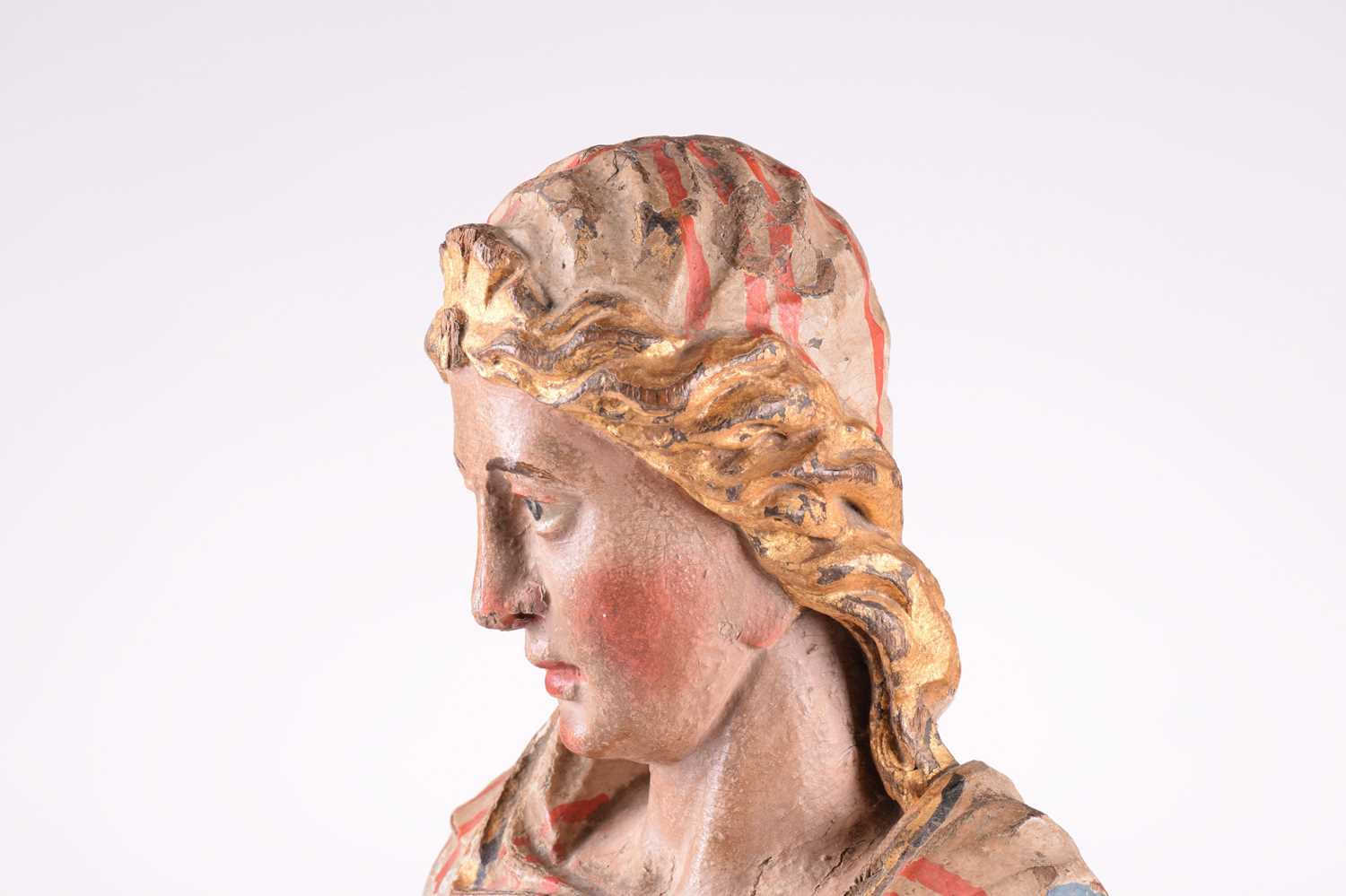 A polychromic painted carved oak figure of The Madonna and Child, possibly Northern European 18th - Image 10 of 12