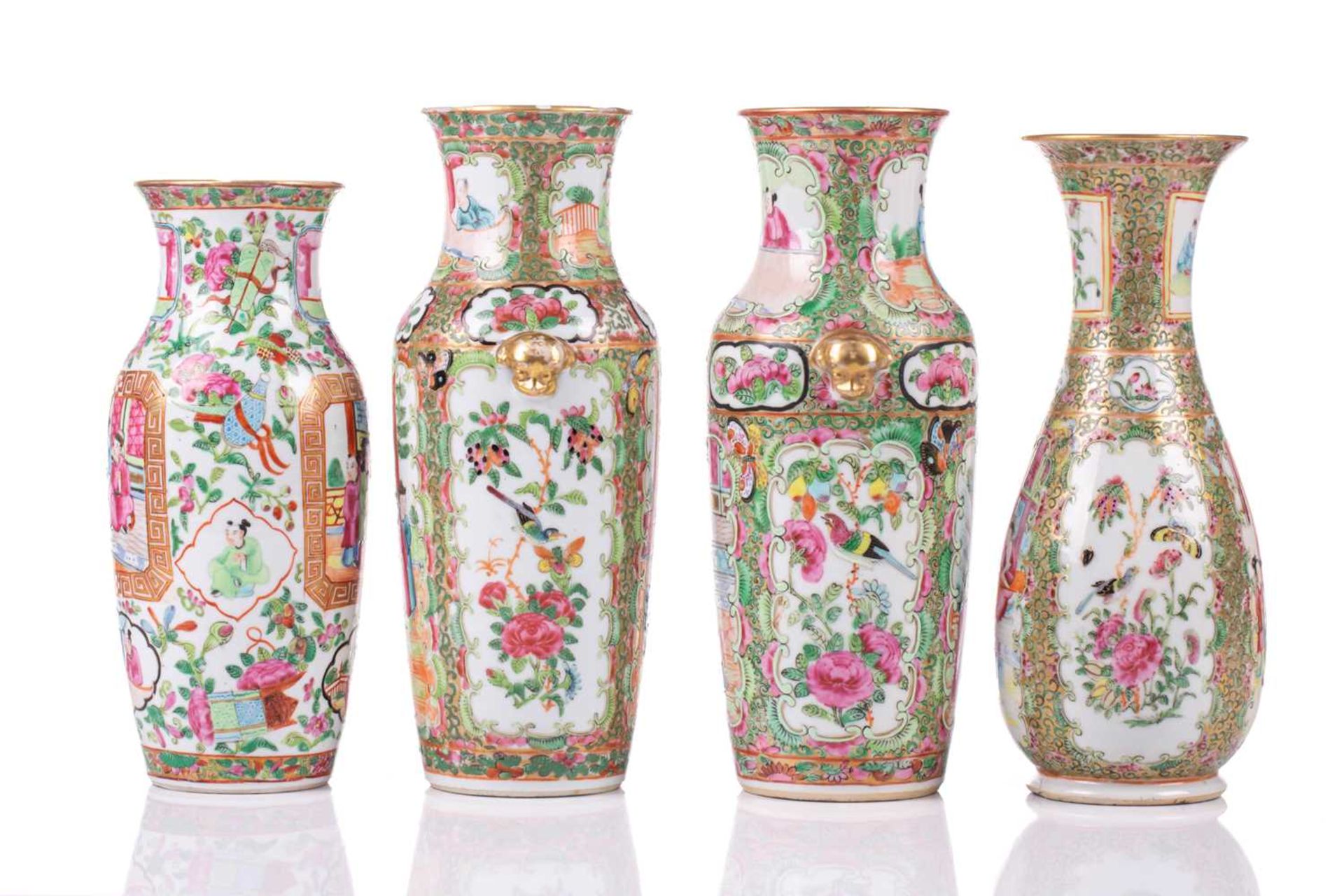 A pair of Chinese Canton enamel vases, circa 1860/1870, painted with alternating panels of - Bild 2 aus 13