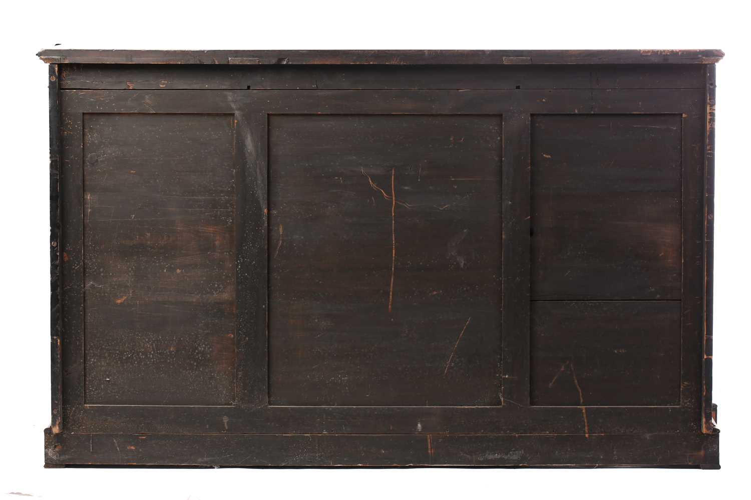 In the manner of Jackson & Graham, London, an ebonized and burr oak banded breakfront credenza, - Image 11 of 11