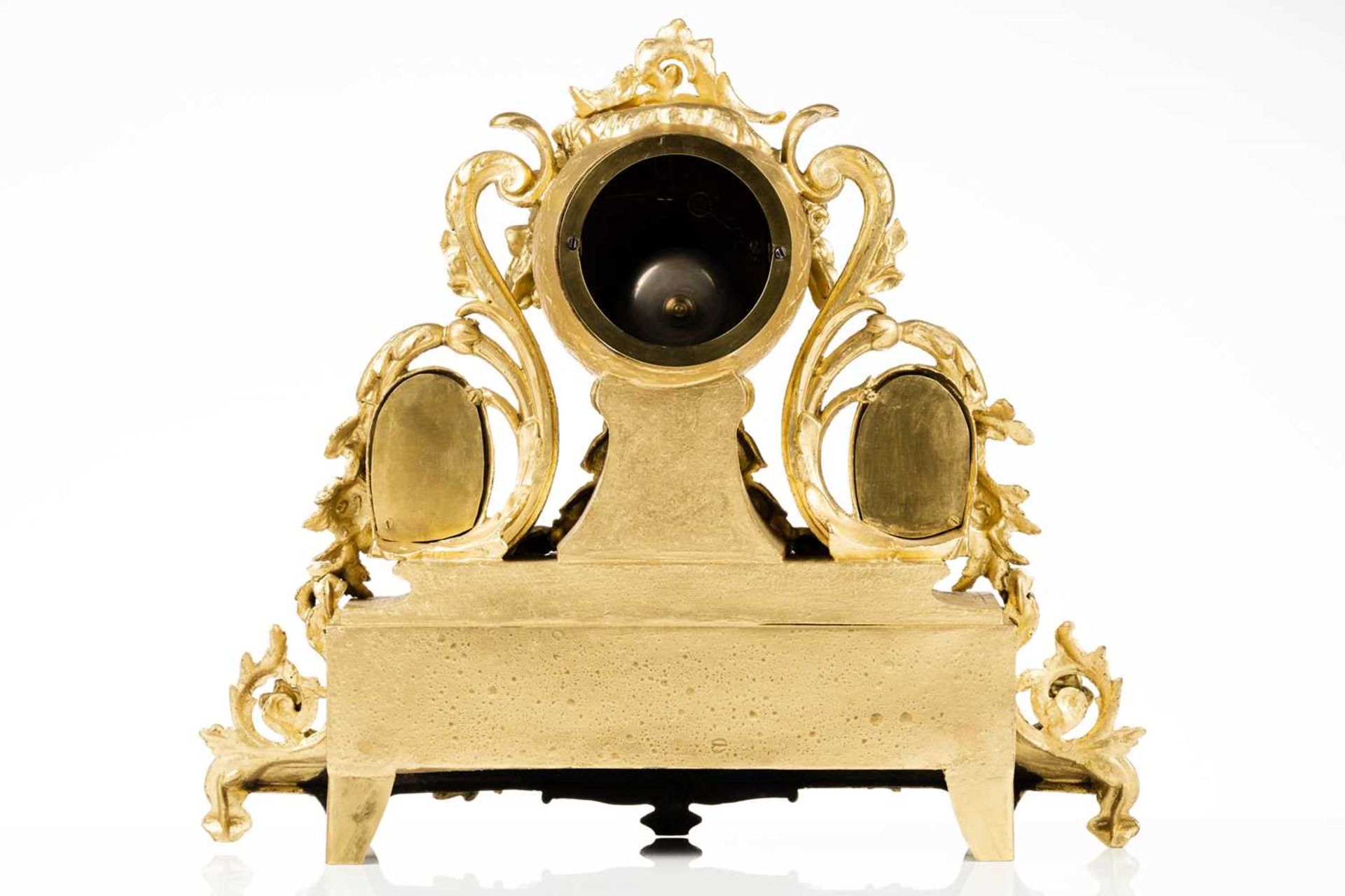 A Louis XVI-style 8-day gilt metal mantle clock, late 19th century, the architectural case set - Image 5 of 15