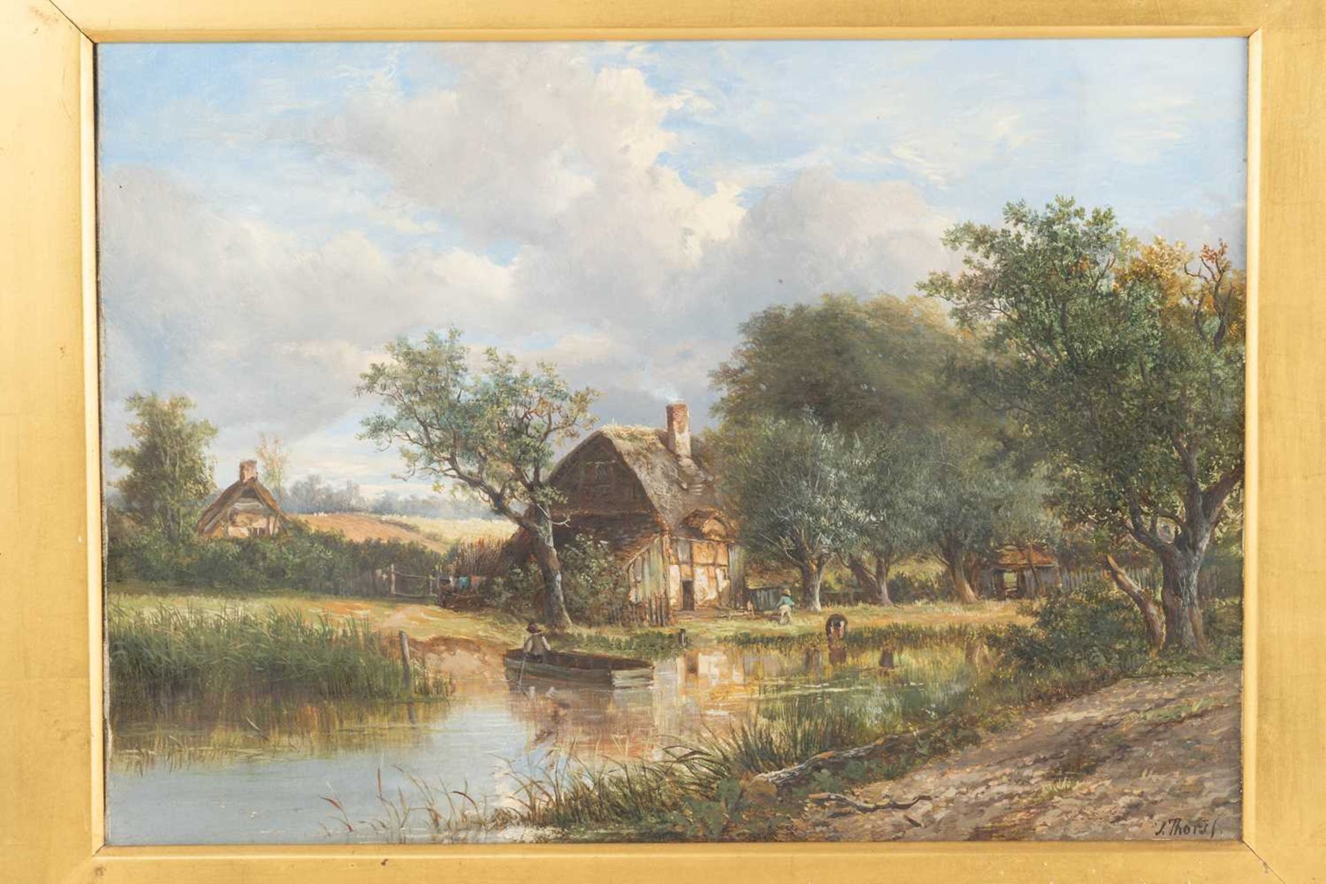 Joseph Thors (1843-1898) British, a rural landscape, stream before a cottage, oil on canvas, - Image 2 of 8