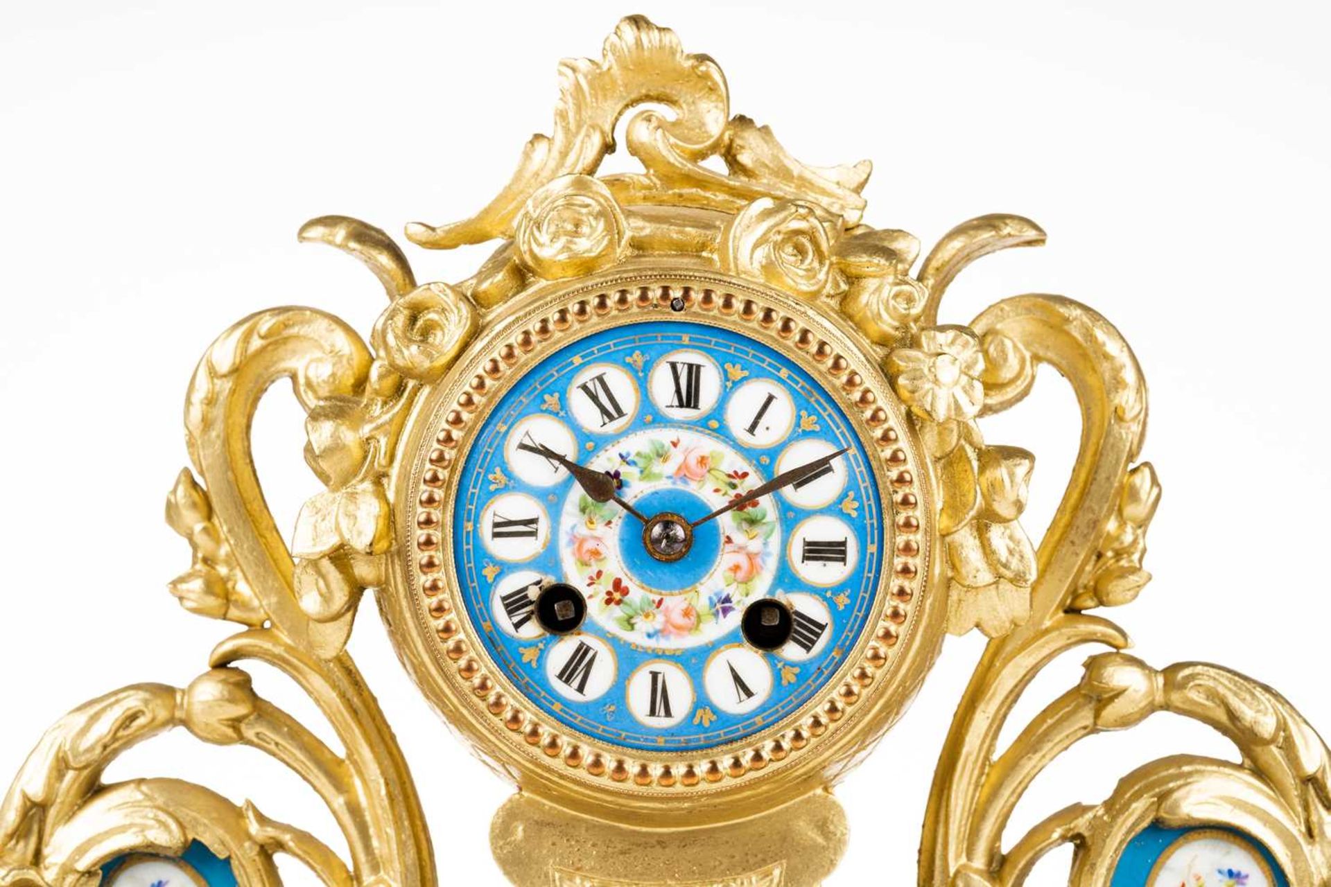A Louis XVI-style 8-day gilt metal mantle clock, late 19th century, the architectural case set - Image 2 of 15