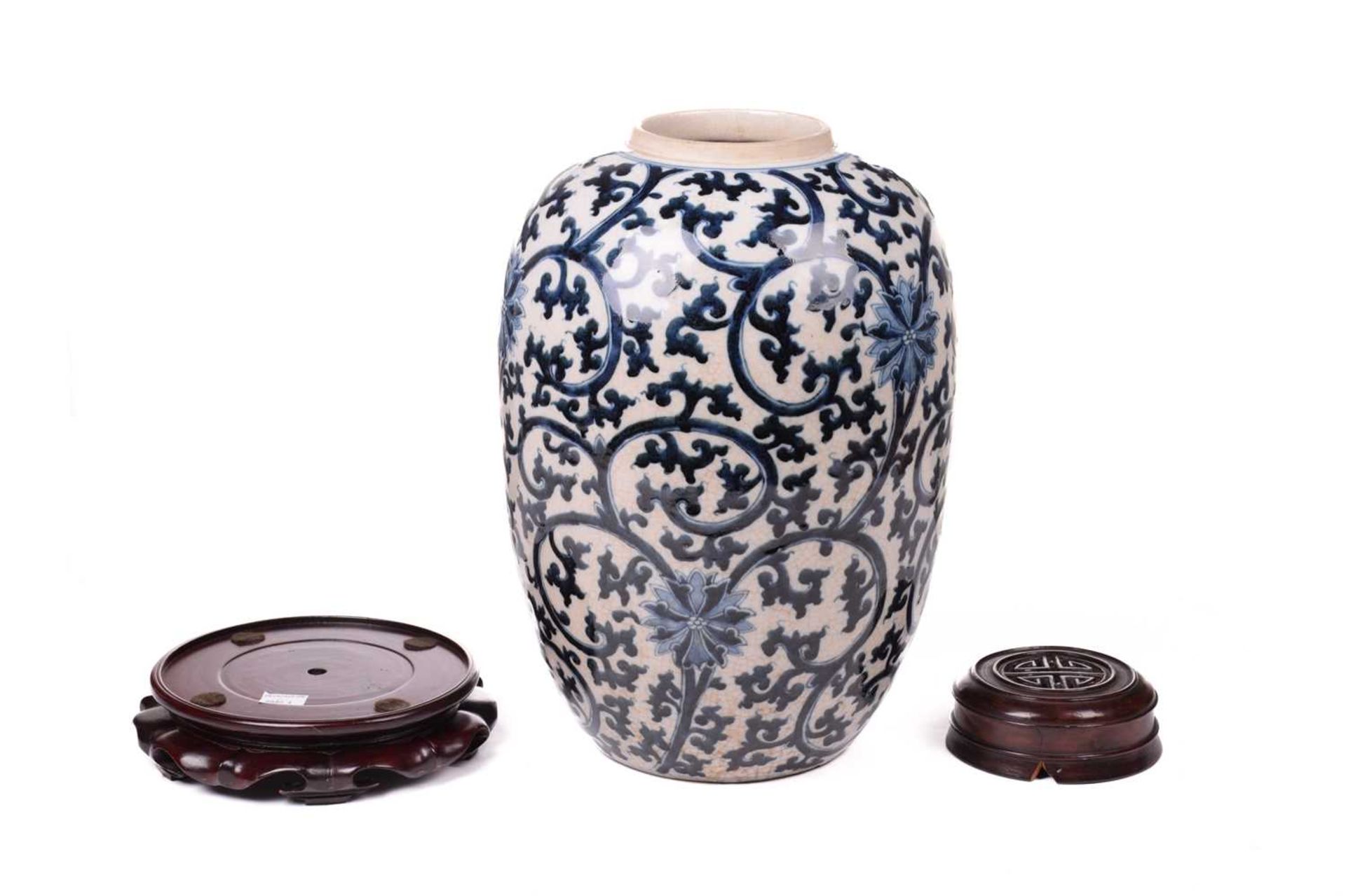 A Chinese Ming style blue and white ovoid vase, with allover foliate scroll and floral design, later - Image 20 of 29