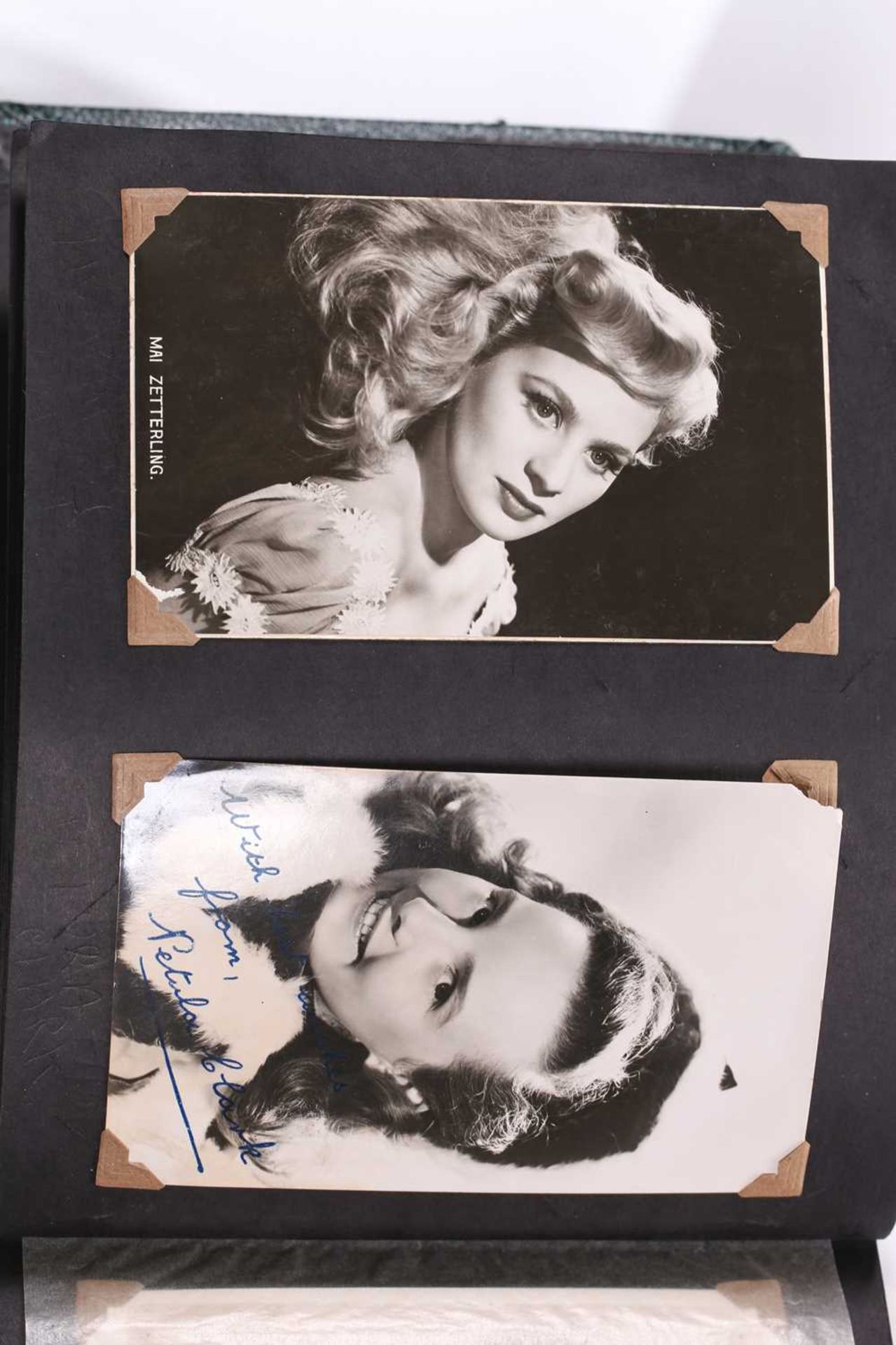 A mid 20th century album of portrait postcards, entertainment figures, some with facsimile - Image 51 of 52