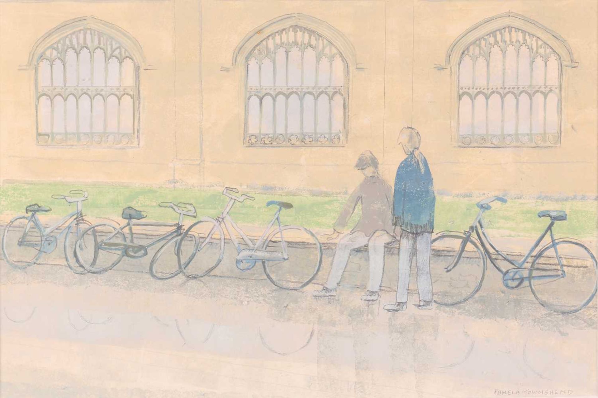 Pamela Townsend (b.1920), Bicycles on a rail outside Kings College, Cambridge & Cycling in the Rain, - Image 4 of 11
