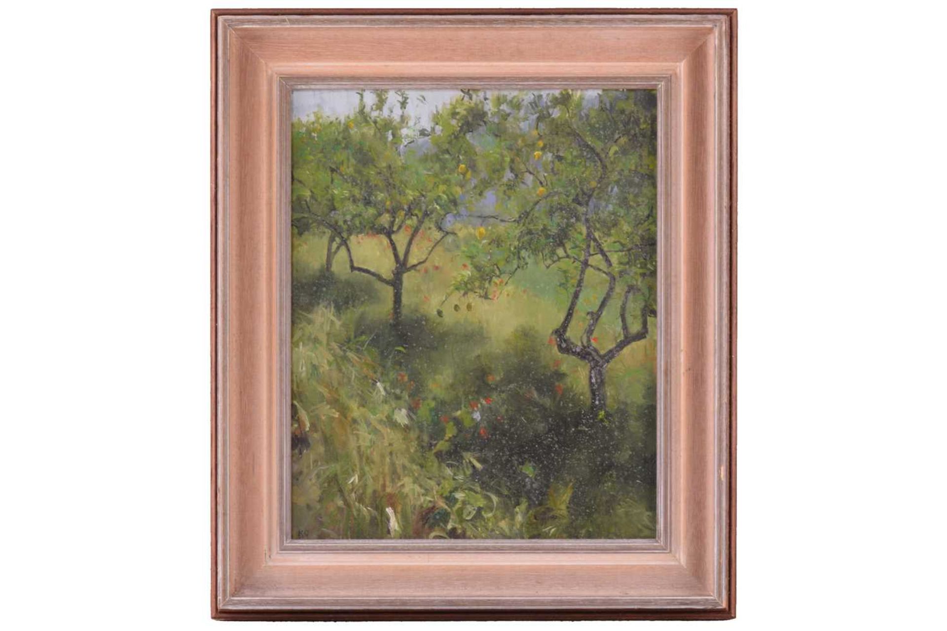 Kirsten Charlesworth (b.1955) 'Andalusia Lemon Orchard', initialled lower left, oil on board, 29.5cm