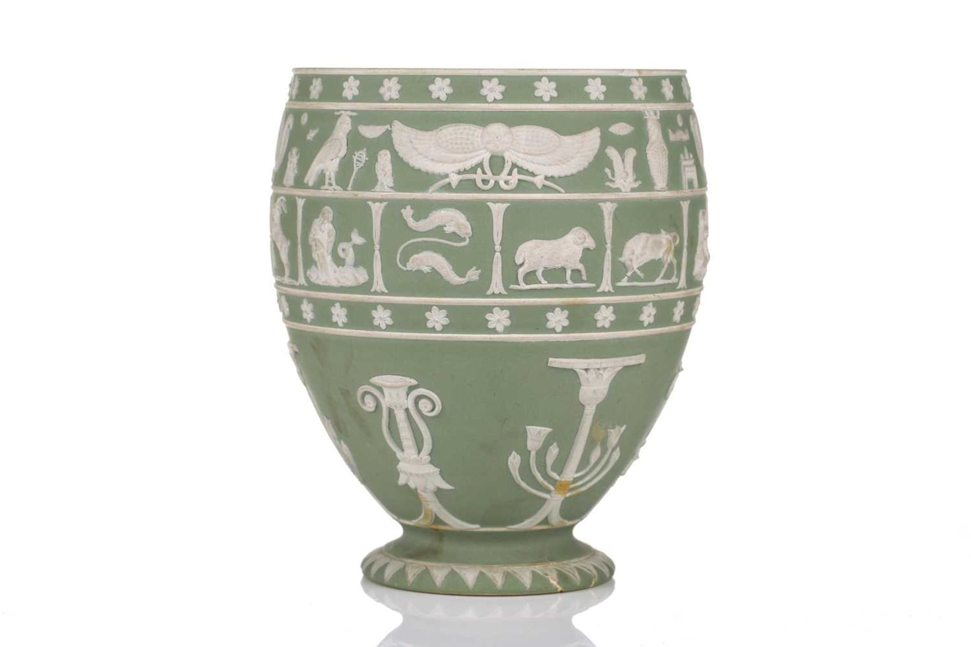 A 19th-century Wedgwood sage green Jasper dip canopic jar, (lacking original cover), modelled with - Image 4 of 13