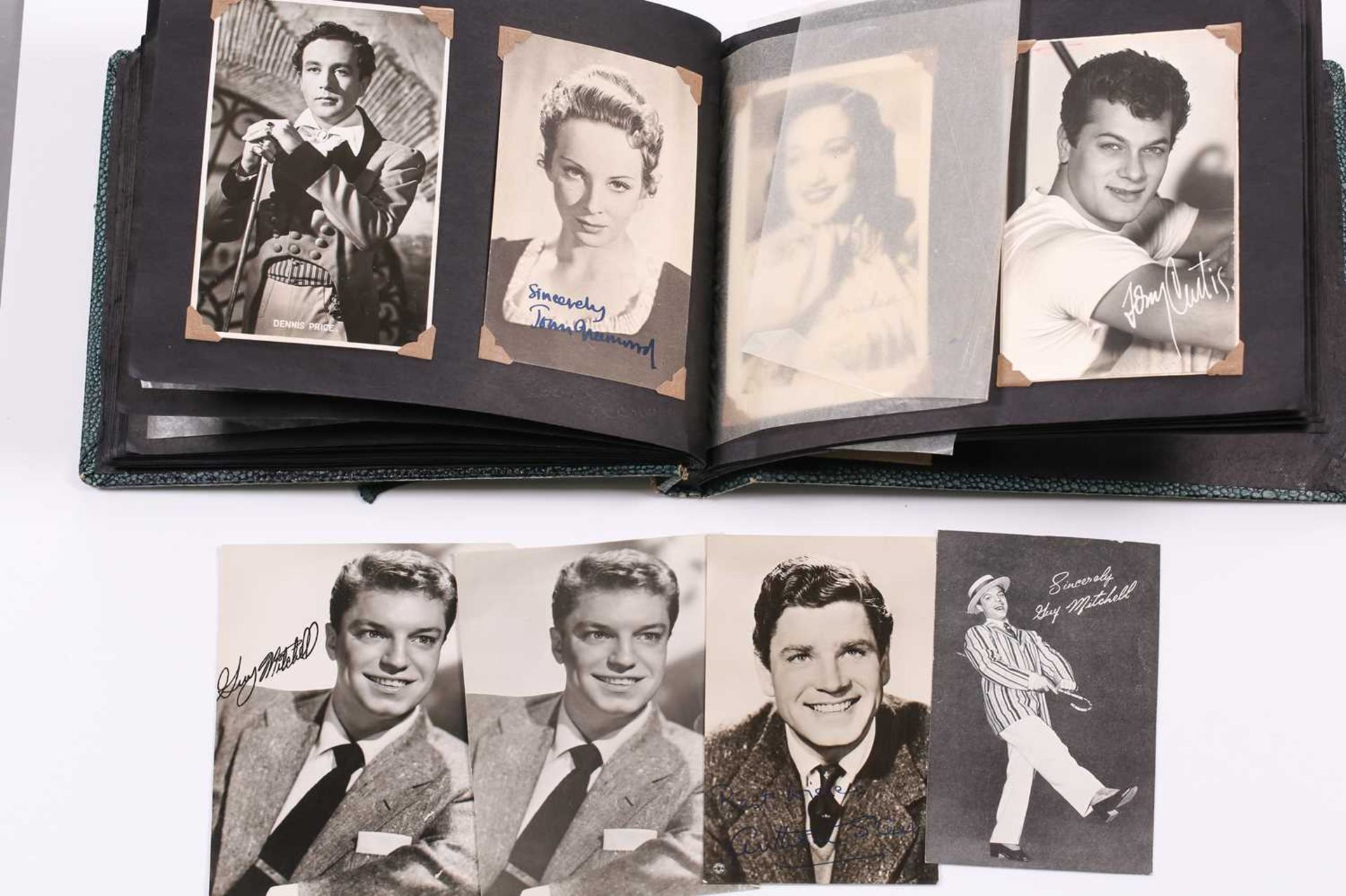 A mid 20th century album of portrait postcards, entertainment figures, some with facsimile - Image 44 of 52