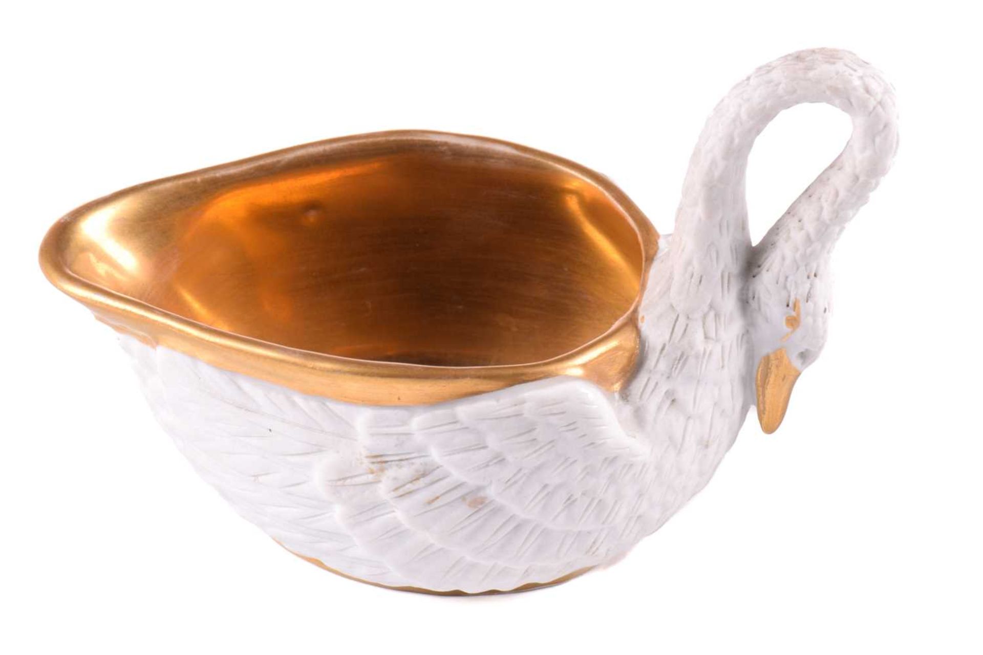 A Vienna bisque porcelain swan sauce boat early 20th century, with a gilded interior, based on an - Bild 3 aus 21