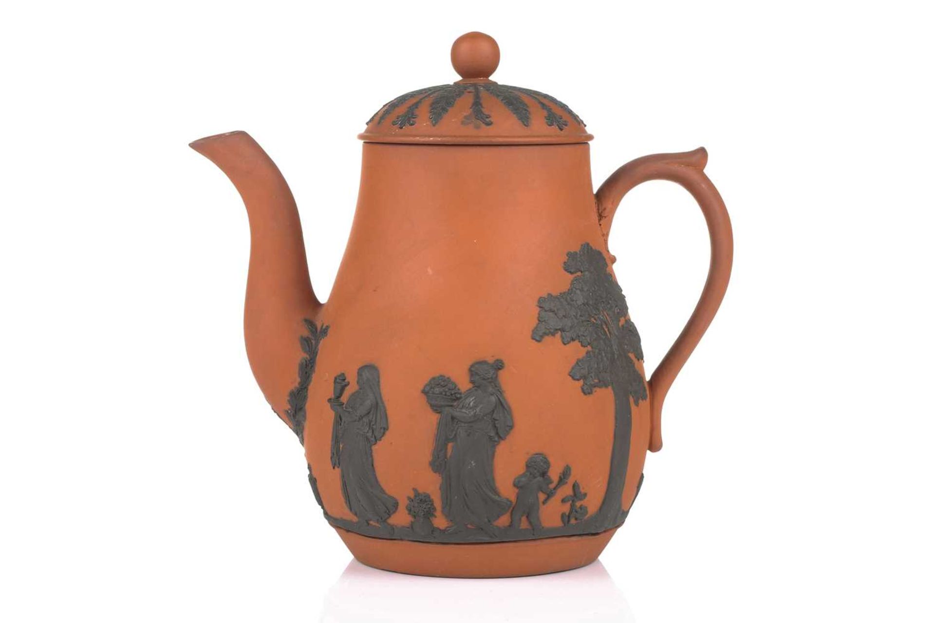 A Wedgwood rosso antico small coffee pot and cover, 19th century, with applied neo-classical - Bild 36 aus 52