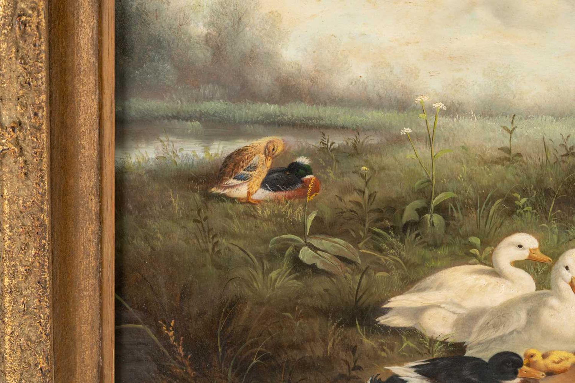 After Constant Artz (1870 - 1951), Ducks at a pond, bears signature C. Artz, oil on board, 38 x 48 - Image 4 of 10