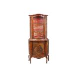 A Louis XV style serpentine figured rosewood and Vernis Martin standing vitrine, late 19th/early