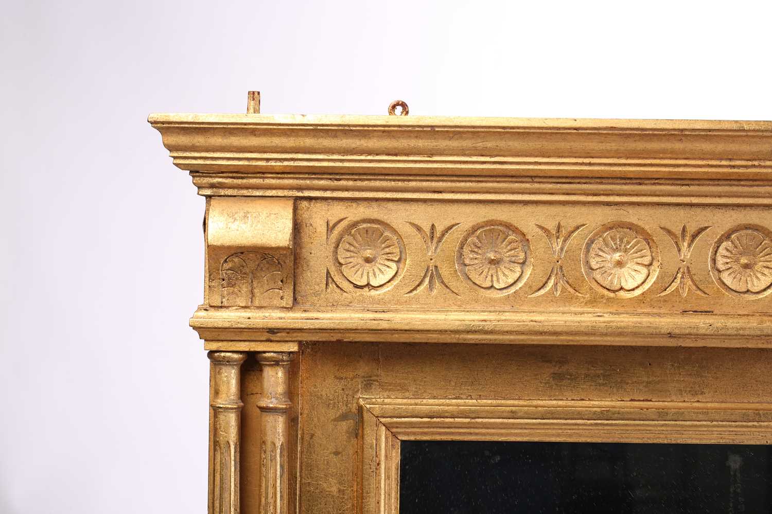 A Georgian style giltwood mirror, 20th century, the rectangular glass beneath a cavetto pediment and - Image 10 of 13