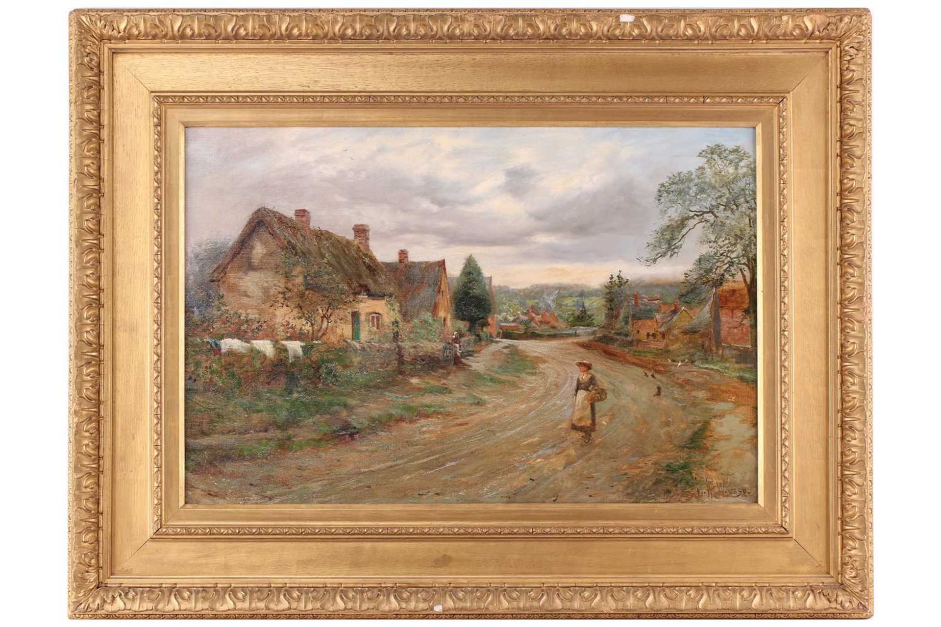 William White Warren (1832-1915) British, 'Newton Linford Village street', oil on canvas, monogram