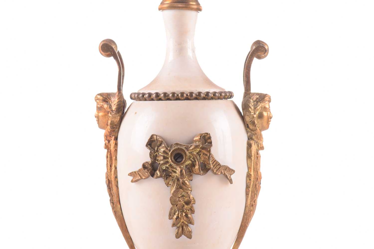 A pair of ormolu and white marble three-sconce candelabras, late 19th century, each with three - Image 5 of 11