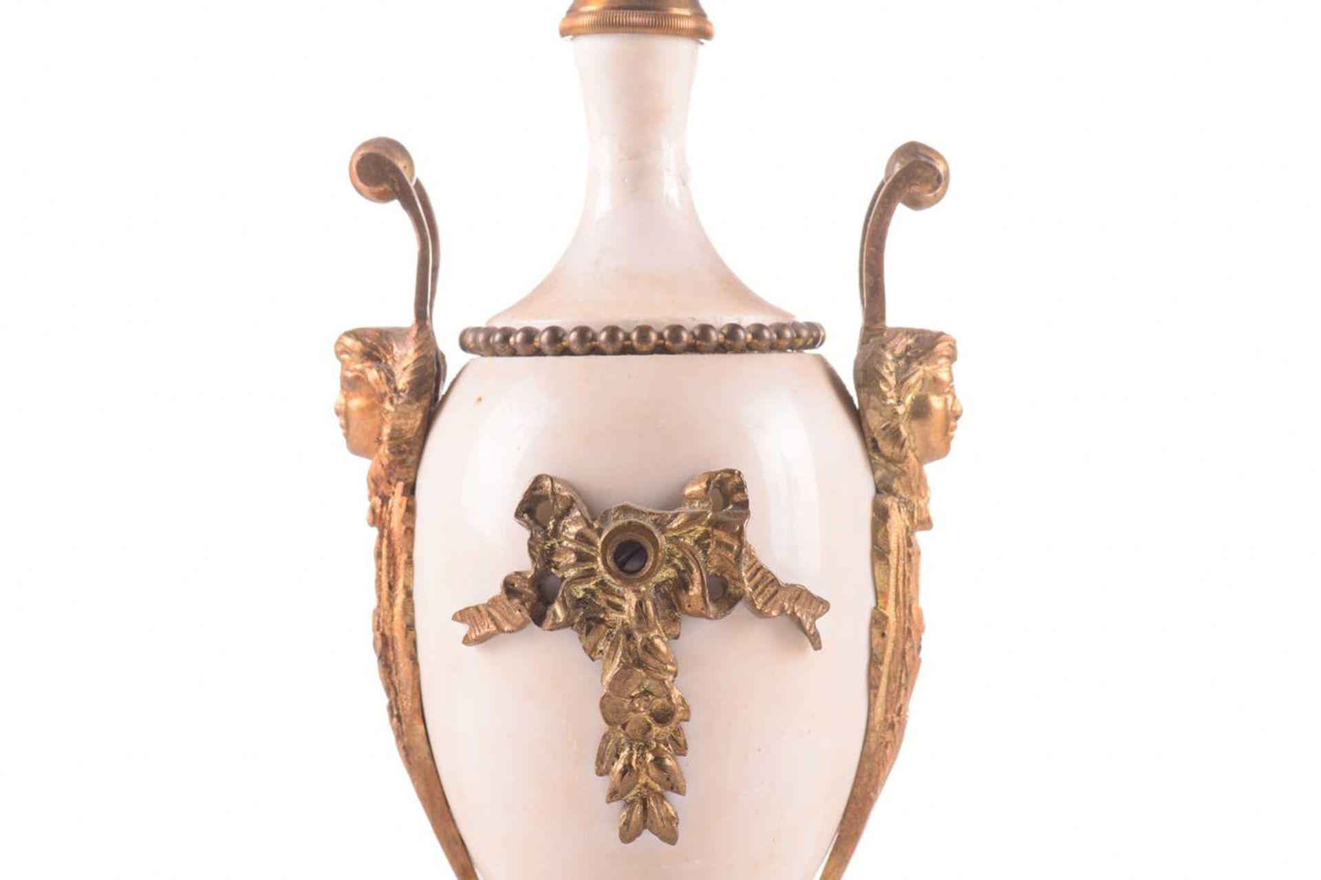 A pair of ormolu and white marble three-sconce candelabras, late 19th century, each with three - Bild 5 aus 11