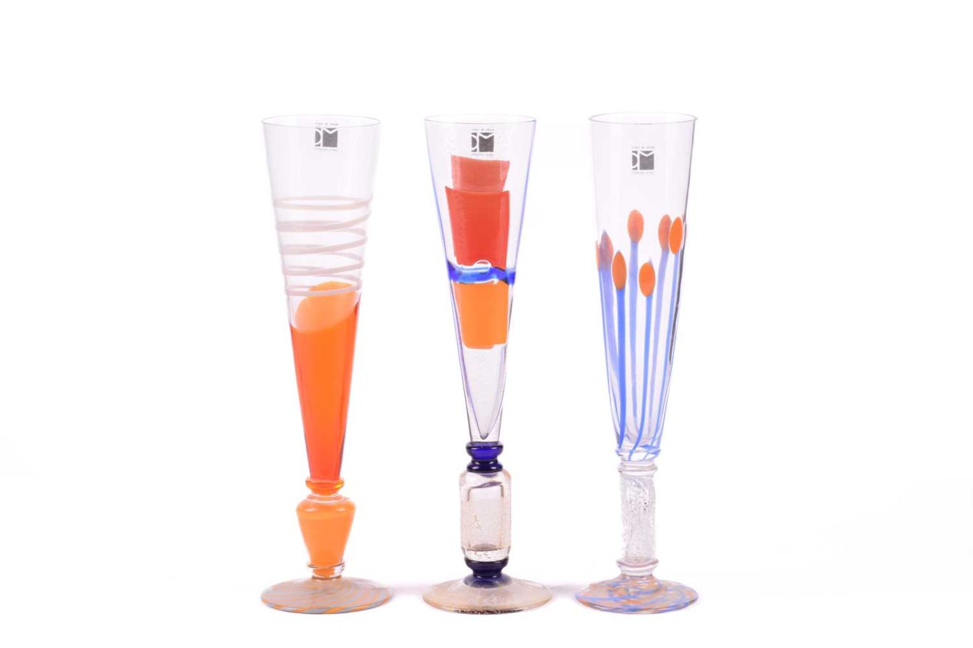 Carlo Moretti for Murano, six Italian art glass Champagne flutes including an optical swirled - Bild 16 aus 16