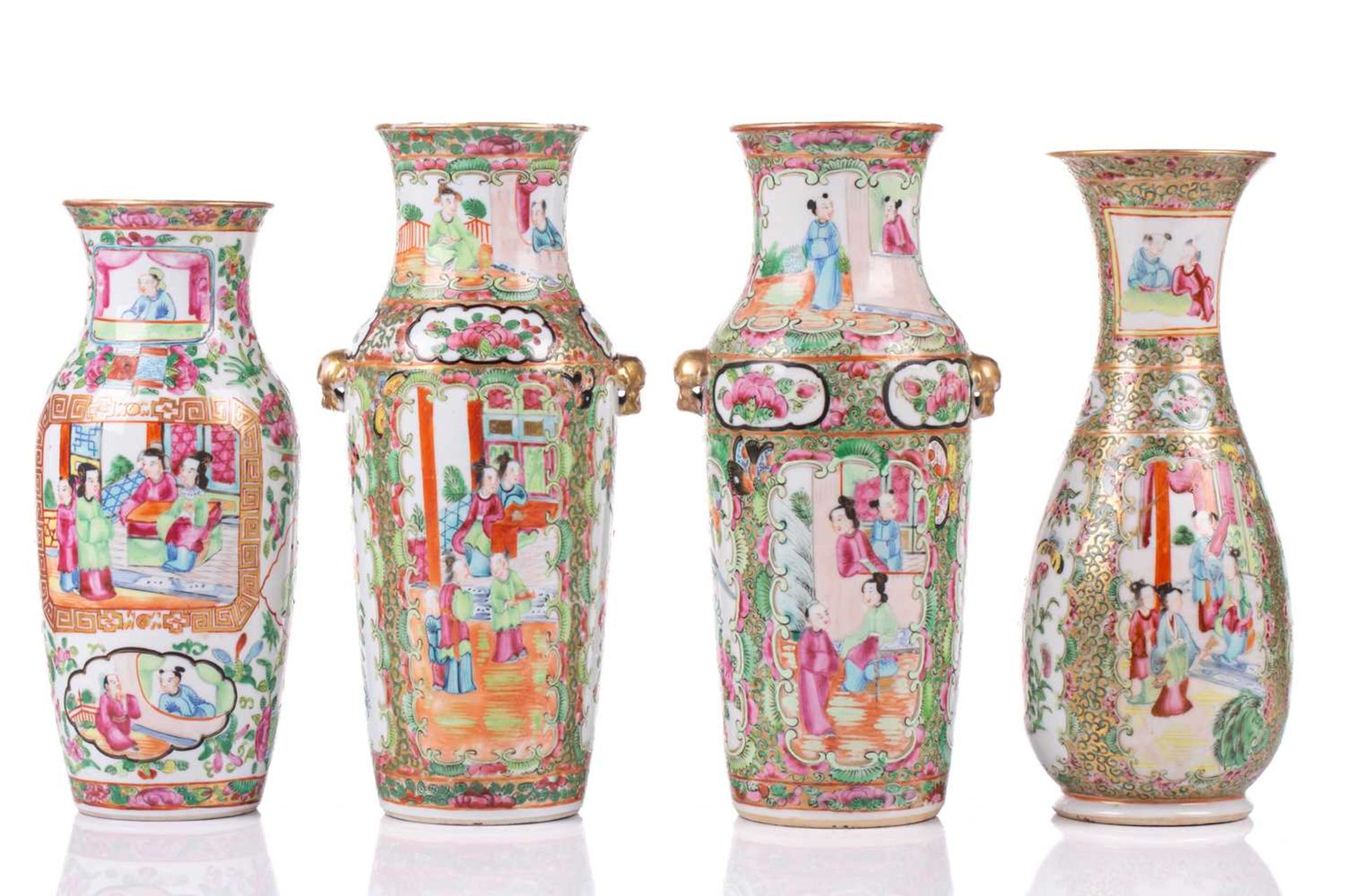 A pair of Chinese Canton enamel vases, circa 1860/1870, painted with alternating panels of - Bild 4 aus 13