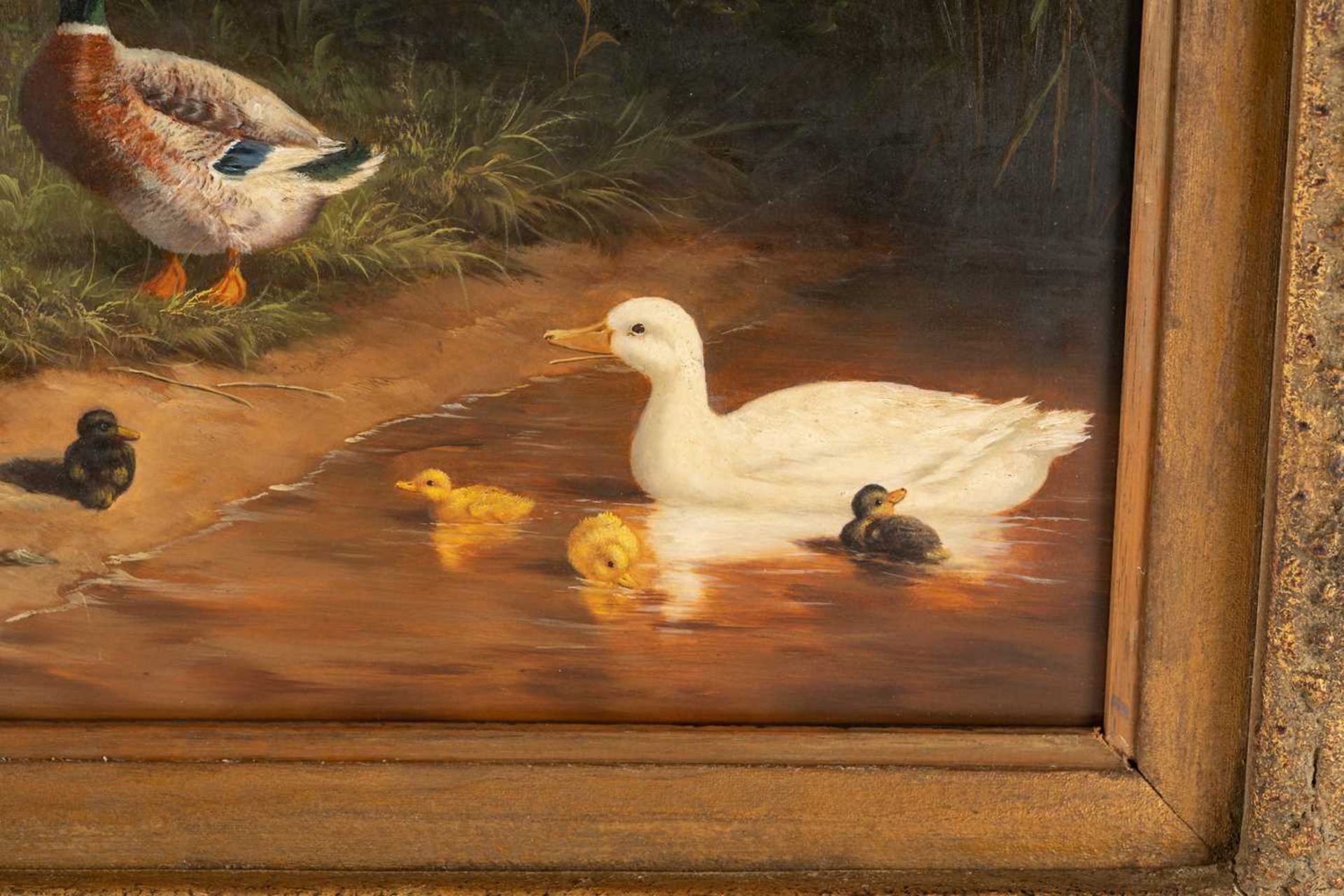 After Constant Artz (1870 - 1951), Ducks at a pond, bears signature C. Artz, oil on board, 38 x 48 - Image 3 of 10