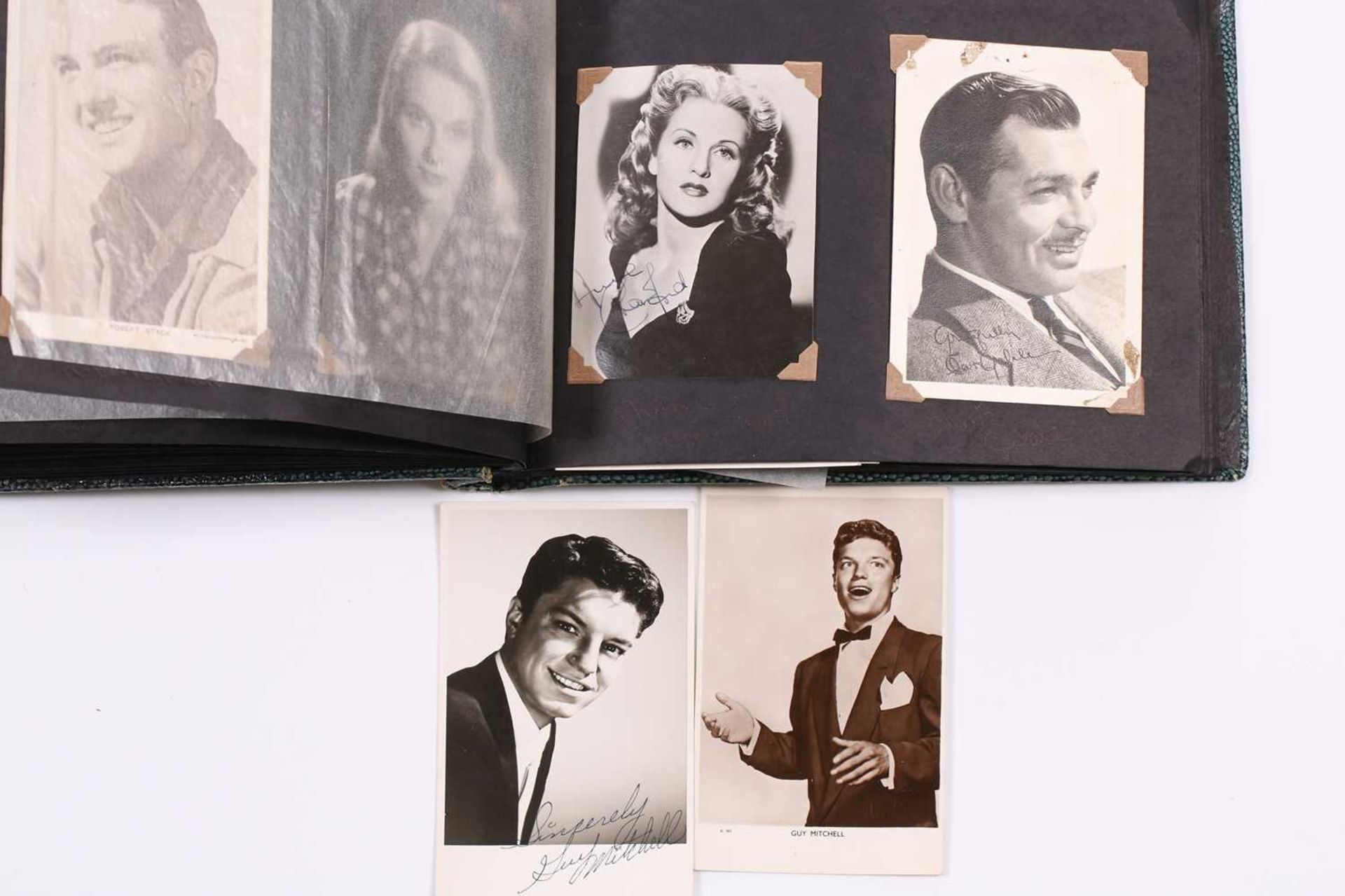 A mid 20th century album of portrait postcards, entertainment figures, some with facsimile - Image 43 of 52
