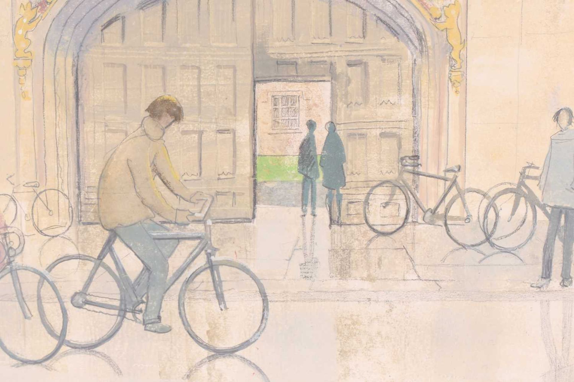 Pamela Townsend (1920-2019) British, 'Cyclists passing Christ's College, Cambridge', 'Bicycles - Image 5 of 13