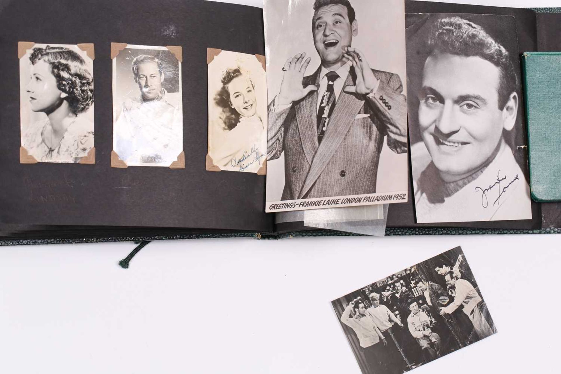 A mid 20th century album of portrait postcards, entertainment figures, some with facsimile - Image 47 of 52