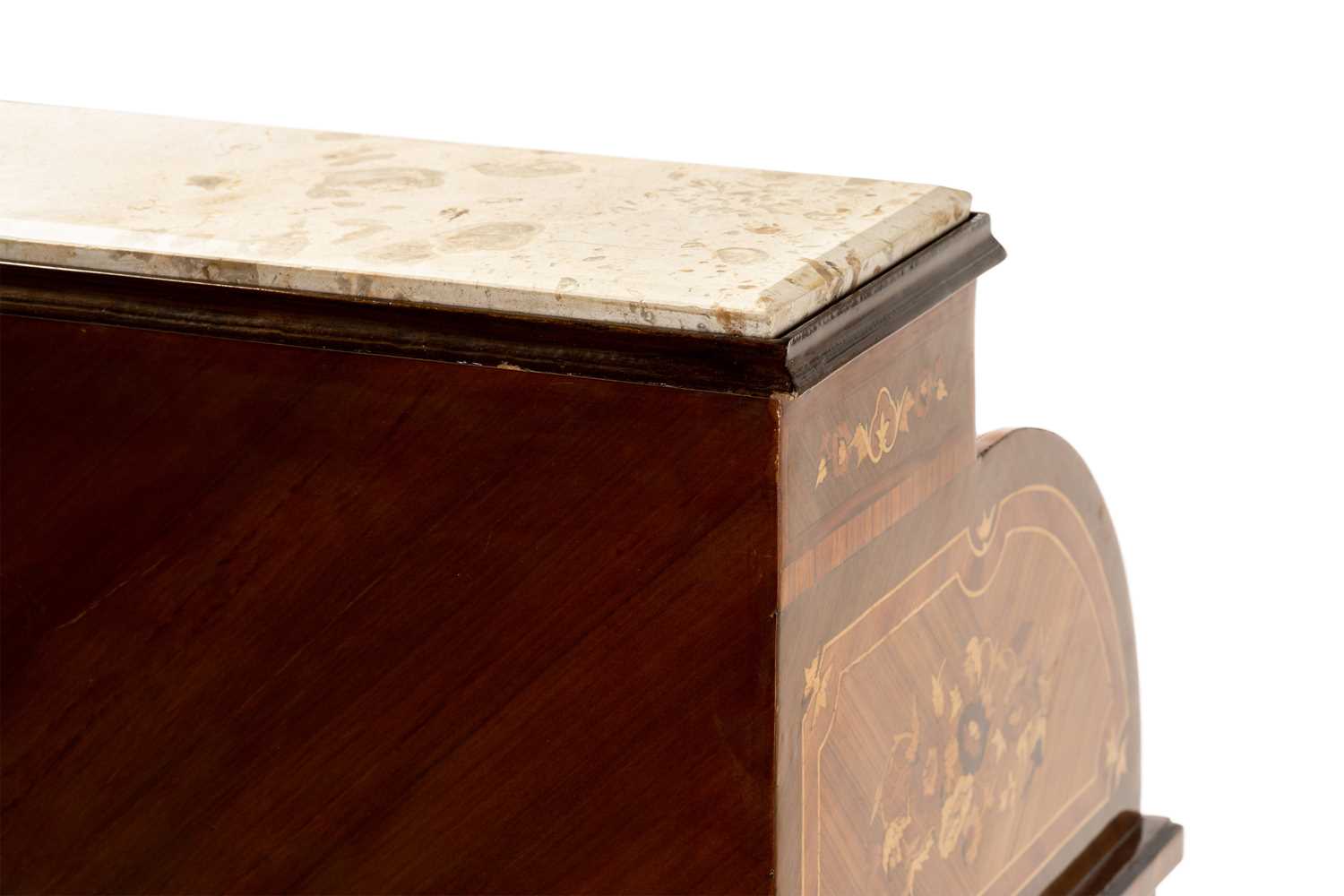 A Louis XVI style marble topped king bureau de cylinder, 20th/21st century, with tulipwood - Image 8 of 8