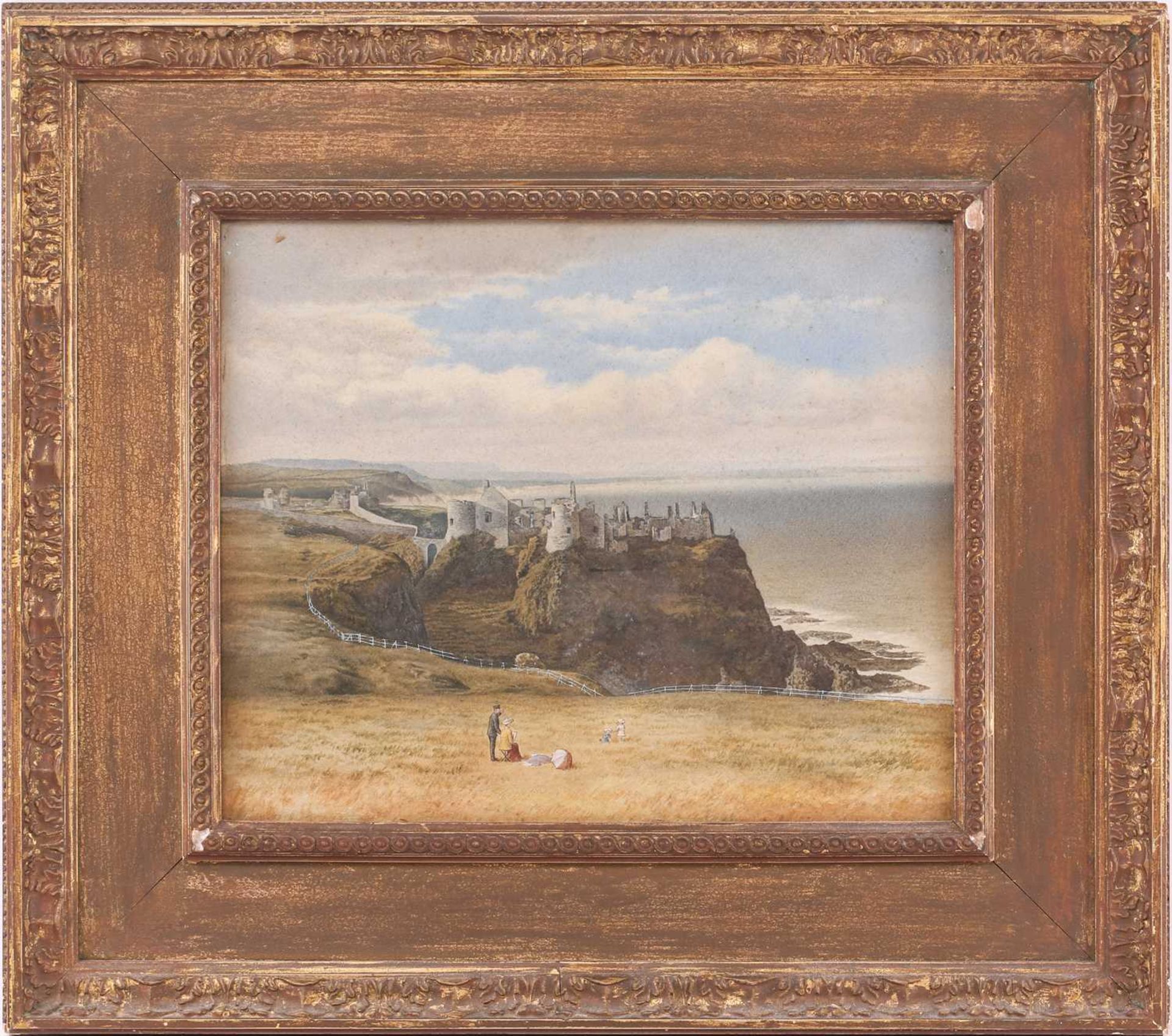 Irish school, 'Dunluce Castle', a seated lady artist and family to the foreground, late 19th/early - Image 3 of 12