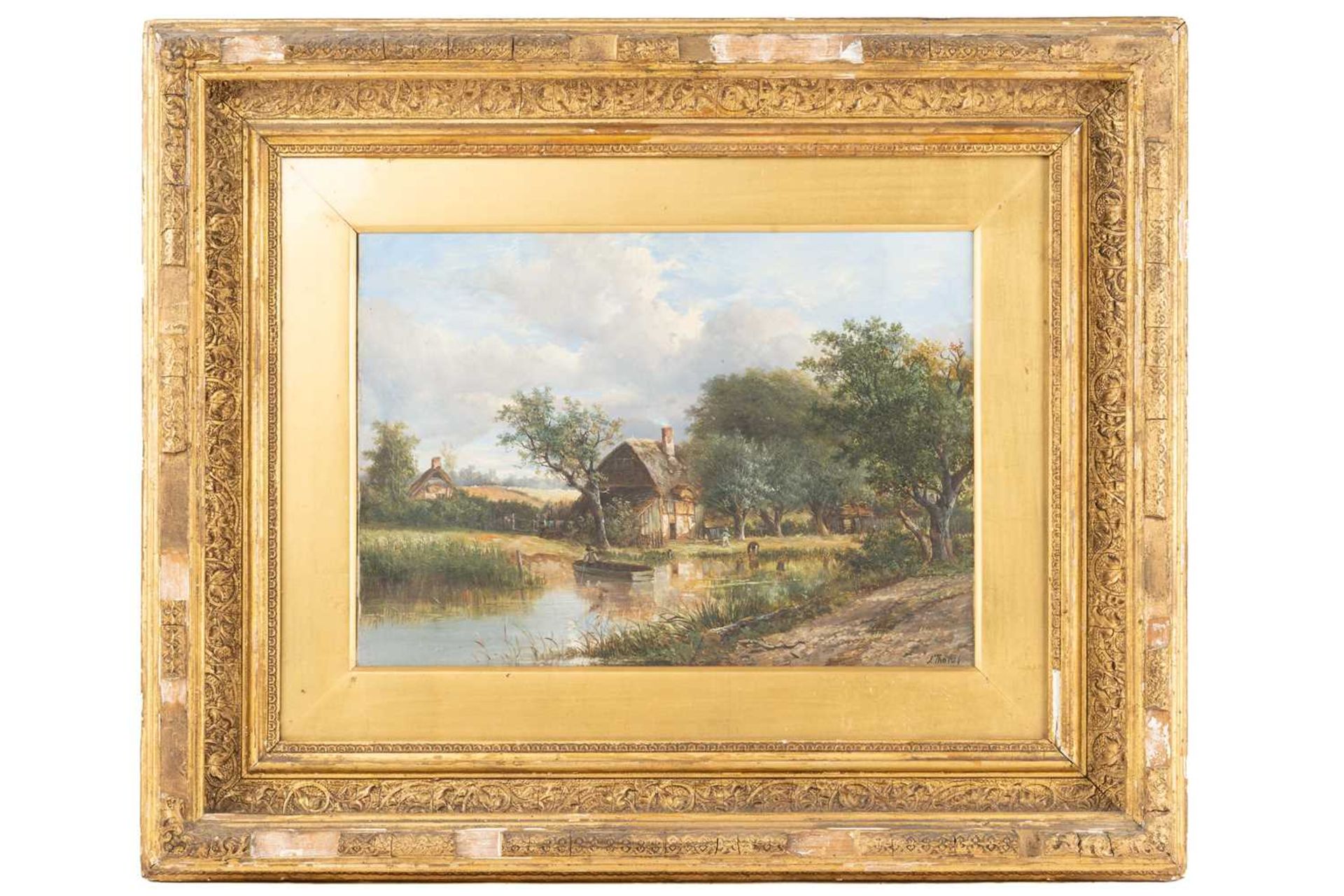 Joseph Thors (1843-1898) British, a rural landscape, stream before a cottage, oil on canvas,