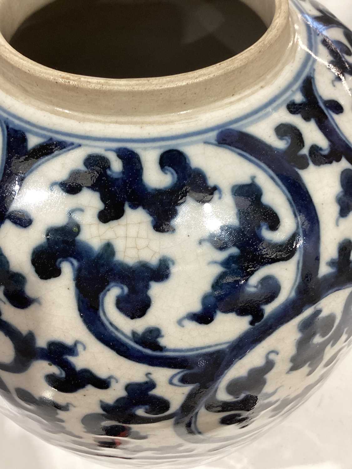 A Chinese Ming style blue and white ovoid vase, with allover foliate scroll and floral design, later - Image 24 of 29