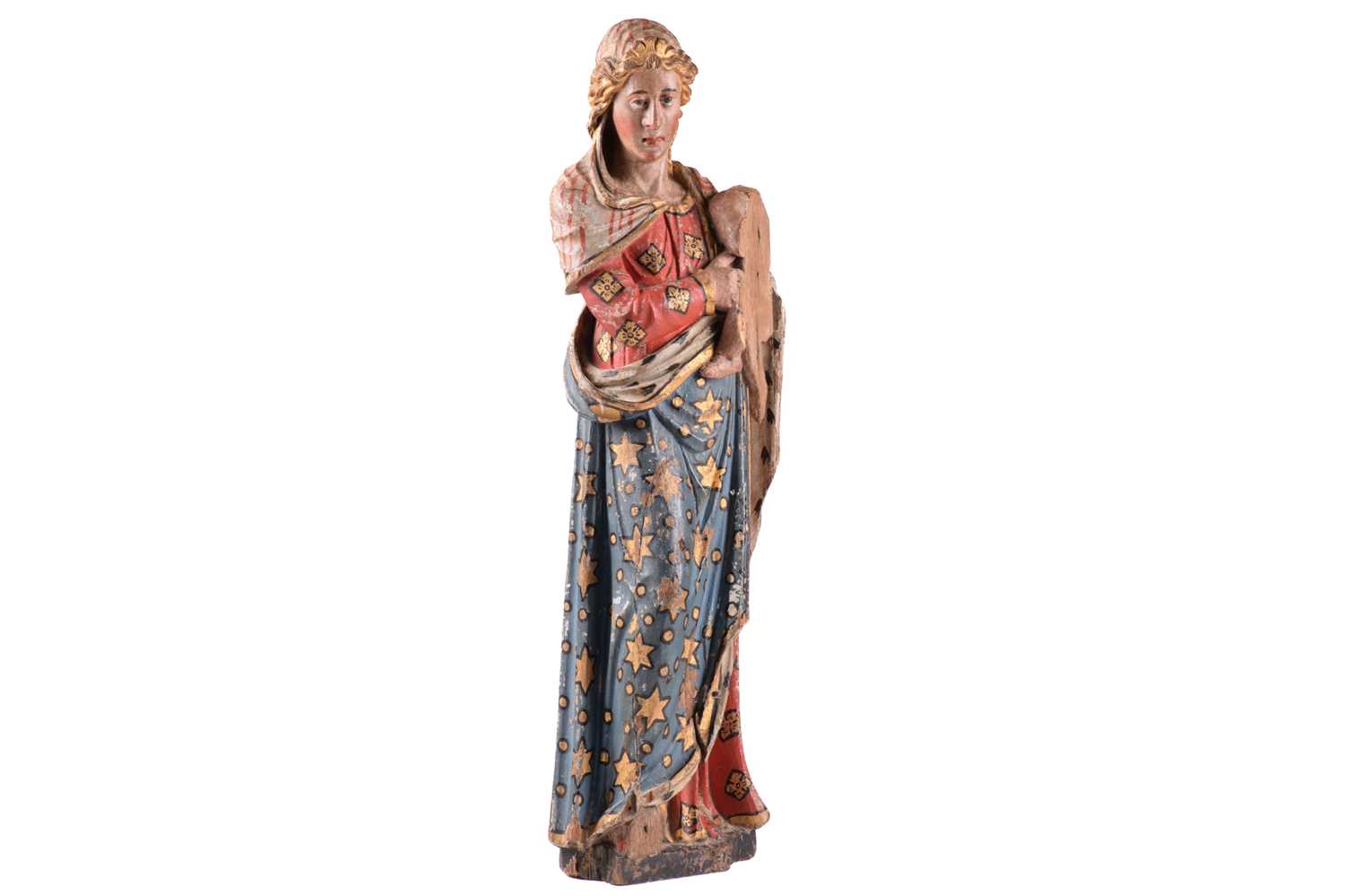 A polychromic painted carved oak figure of The Madonna and Child, possibly Northern European 18th