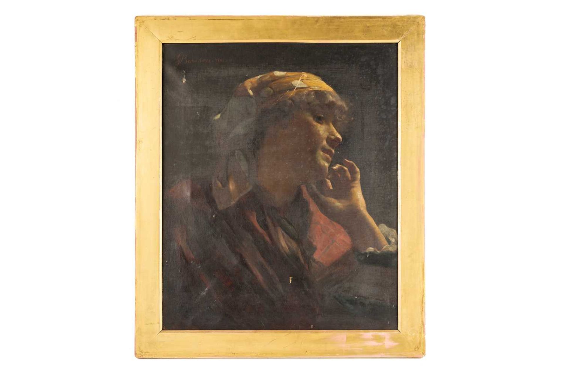 Giuseppe Barison (1853-1931) Italian, Lady wearing a polka dot scarf, signed G. Barison - Venezia