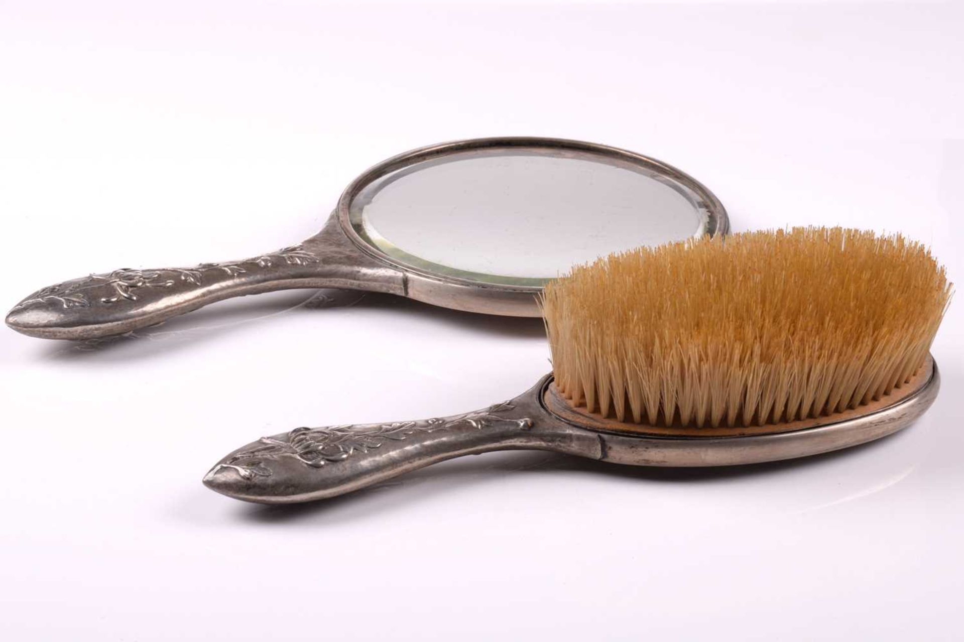 A Chinese silver eight piece dressing table set, marked for Sincere, late Qing, each piece with - Image 3 of 12