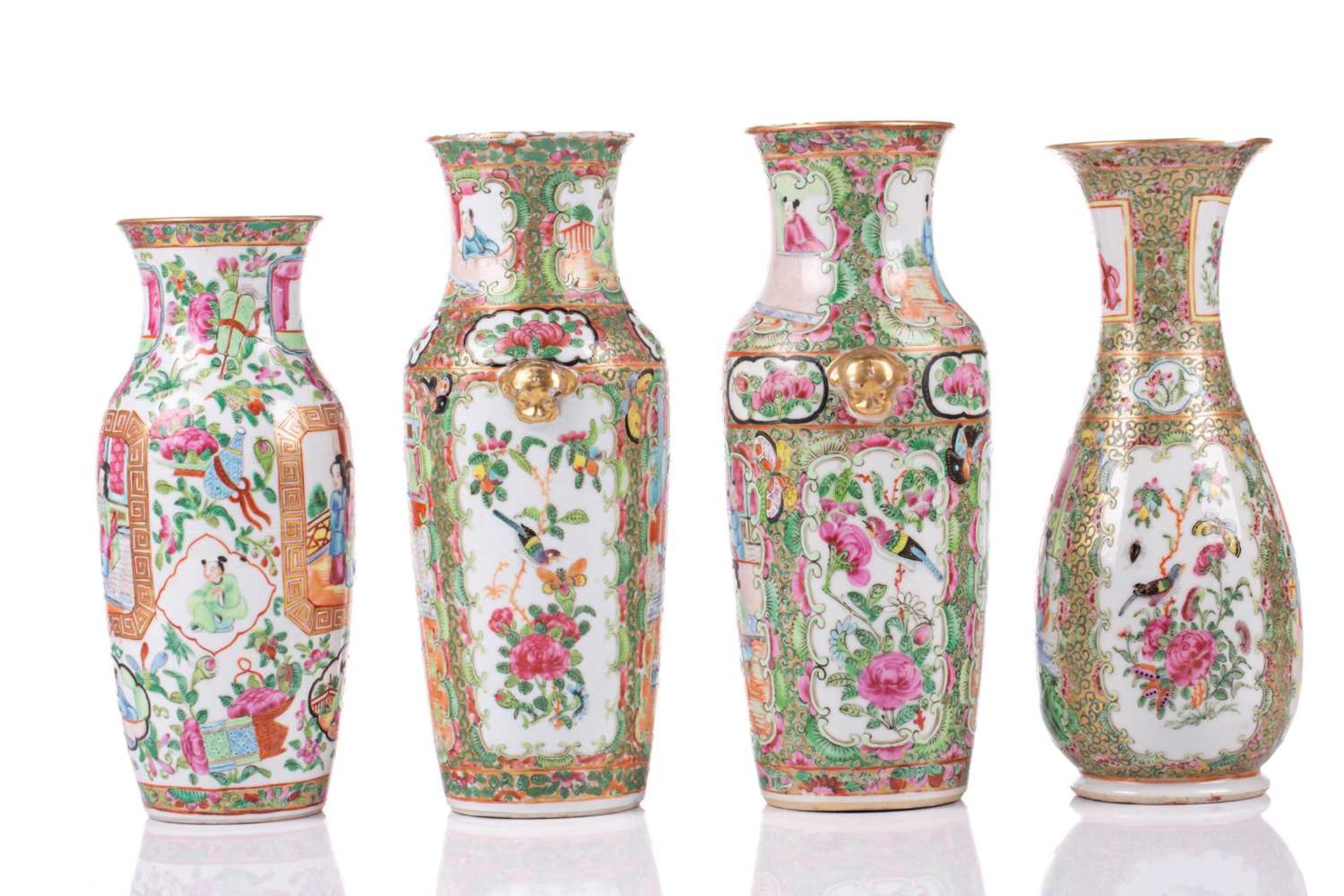 A pair of Chinese Canton enamel vases, circa 1860/1870, painted with alternating panels of - Image 3 of 13