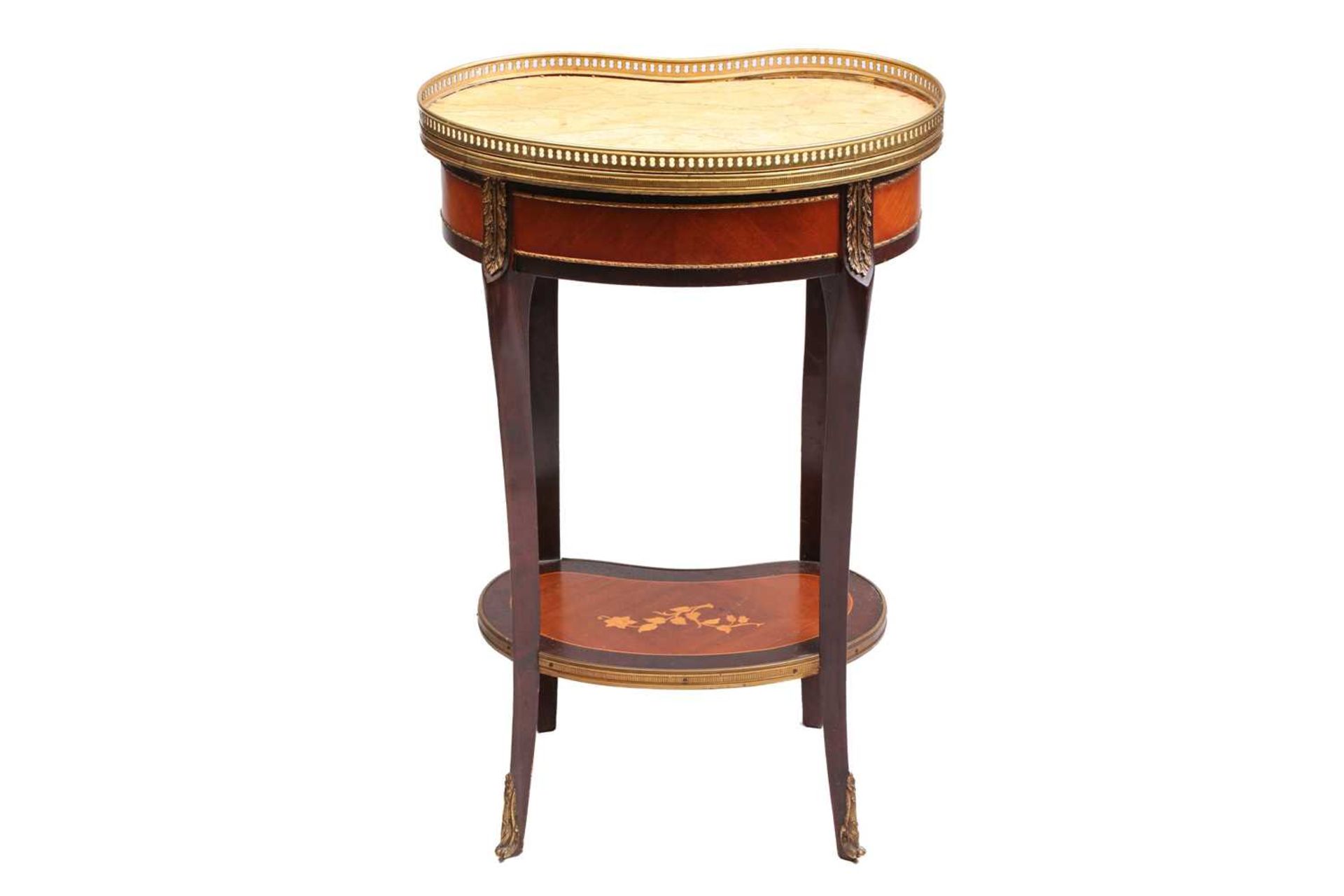 A Louis XV style marble topped kidney shaped mahogany side table, late 20th century, with pierced - Image 4 of 8