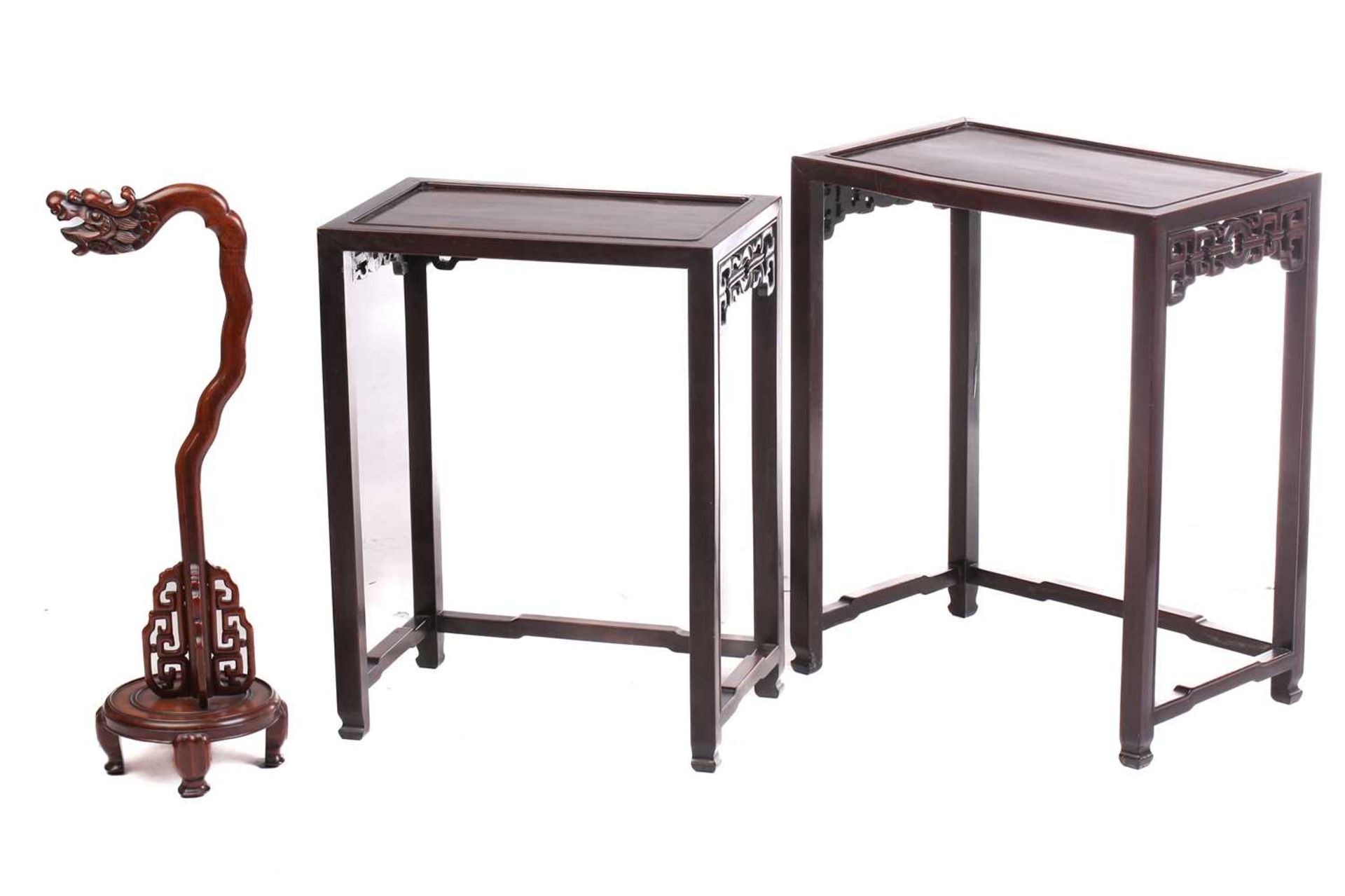 A nest of two Chinese Hongmu tables, early 20th century,of rectangular form with sunken top, with - Image 2 of 10