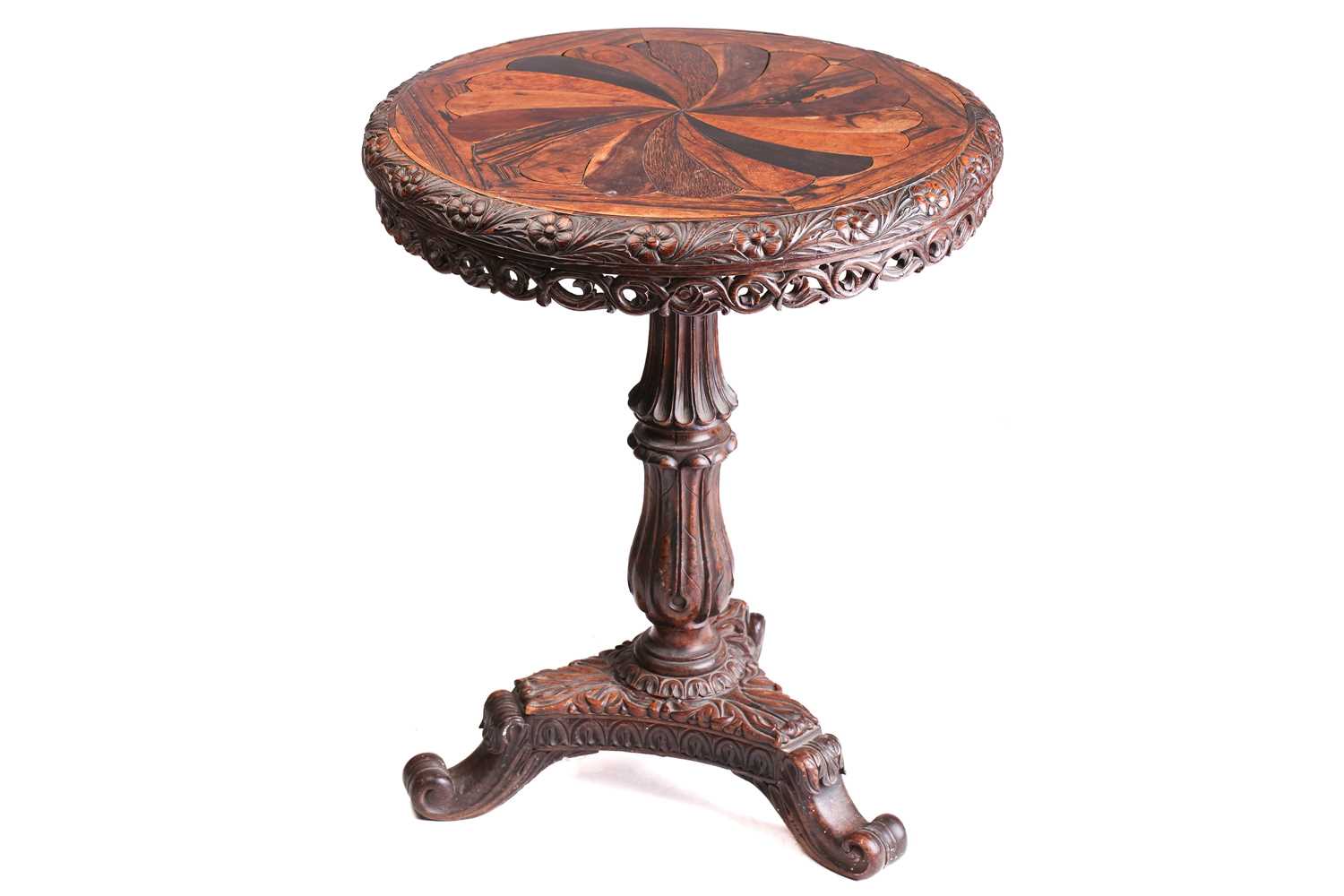 An Anglo Ceylonese circular rosewood and specimen timber centre table, the second quarter of the - Image 2 of 9