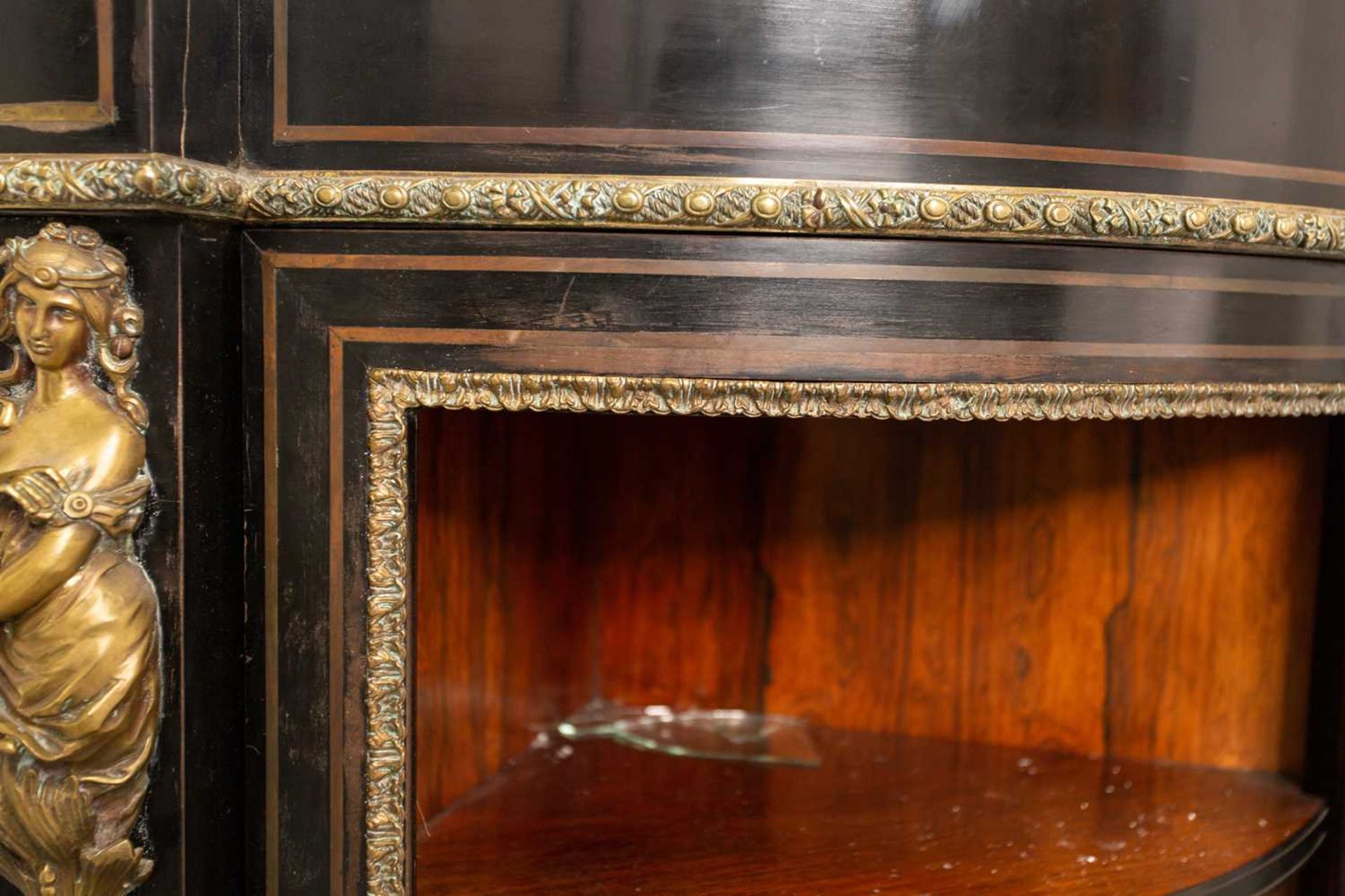 A Napoleon III marble topped ebonised and red Boule inlaid breakfront credenza, late 19th century, - Bild 10 aus 11