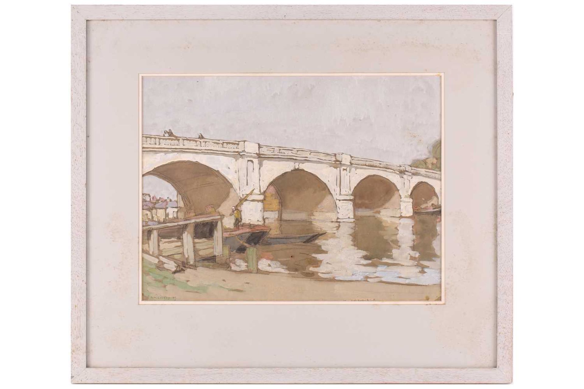 Horace Mann Livens (1862-1936), 'A Thames Bridge', signed, watercolour & gouache, 28 cm x 37 cm