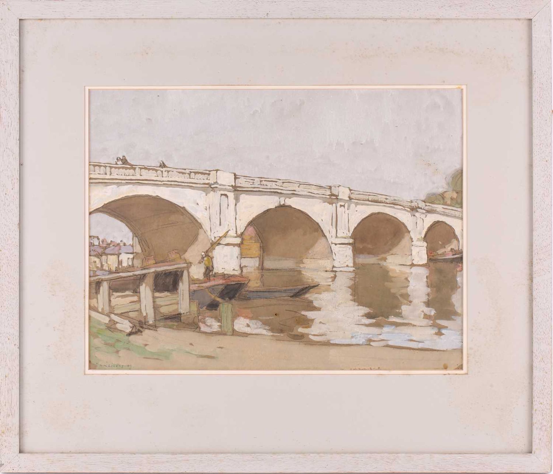 Horace Mann Livens (1862-1936), 'A Thames Bridge', signed, watercolour & gouache, 28 cm x 37 cm - Image 2 of 9