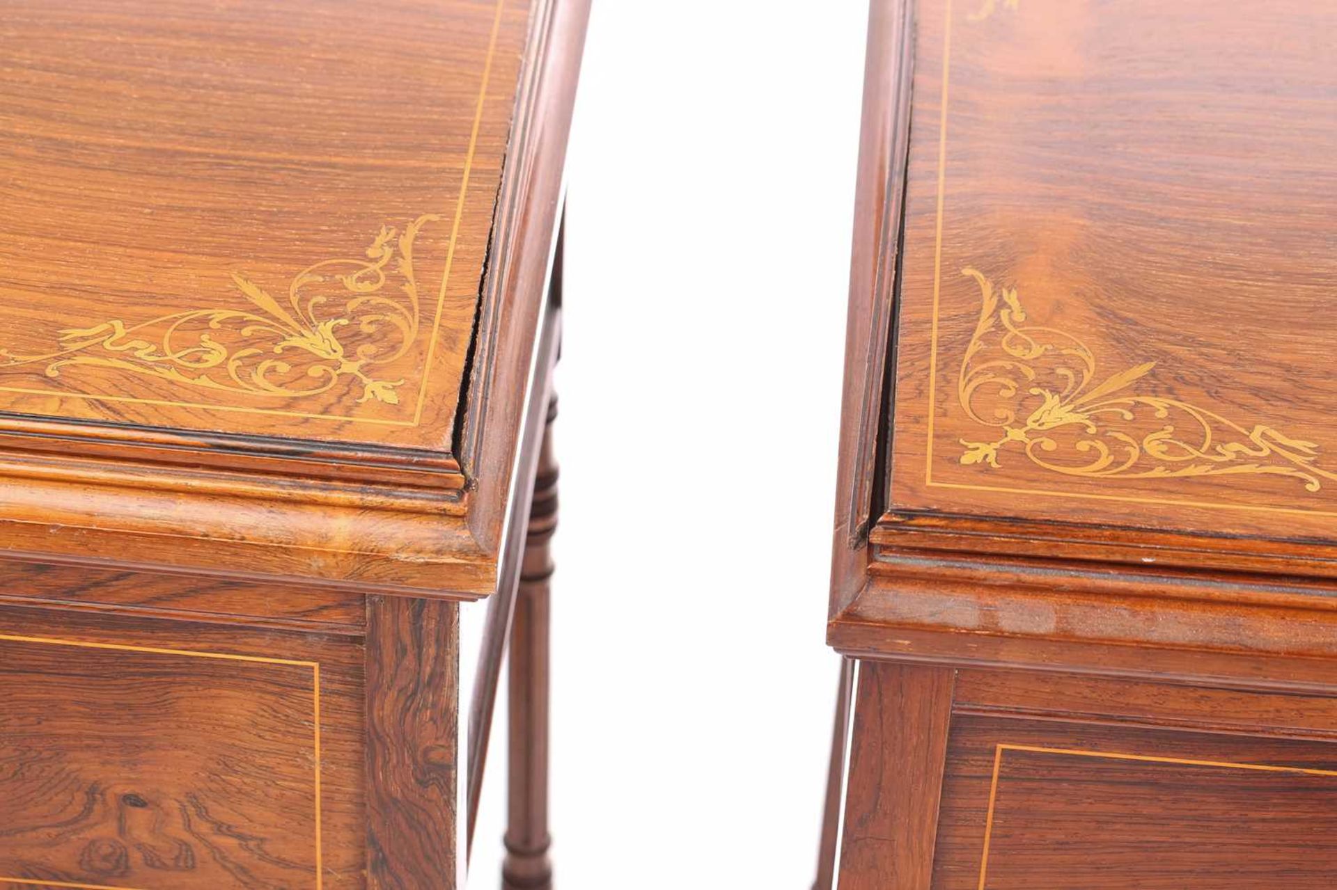 A pair of Edwardian rectangular figured rosewood jardiniere/ wine cooler tables, possibly by Edwards - Image 7 of 16