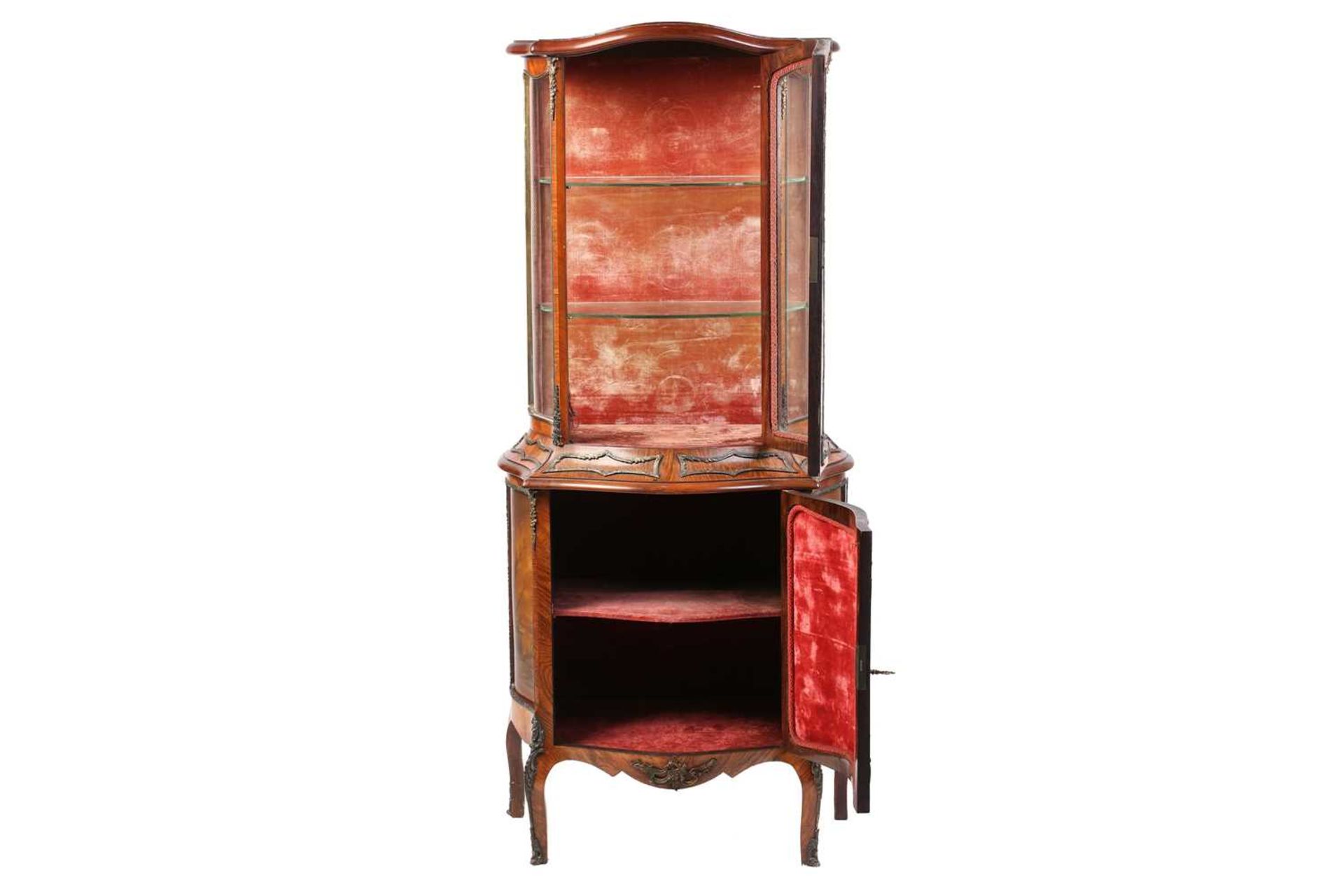 A Louis XV style serpentine figured rosewood and Vernis Martin standing vitrine, late 19th/early - Bild 2 aus 15