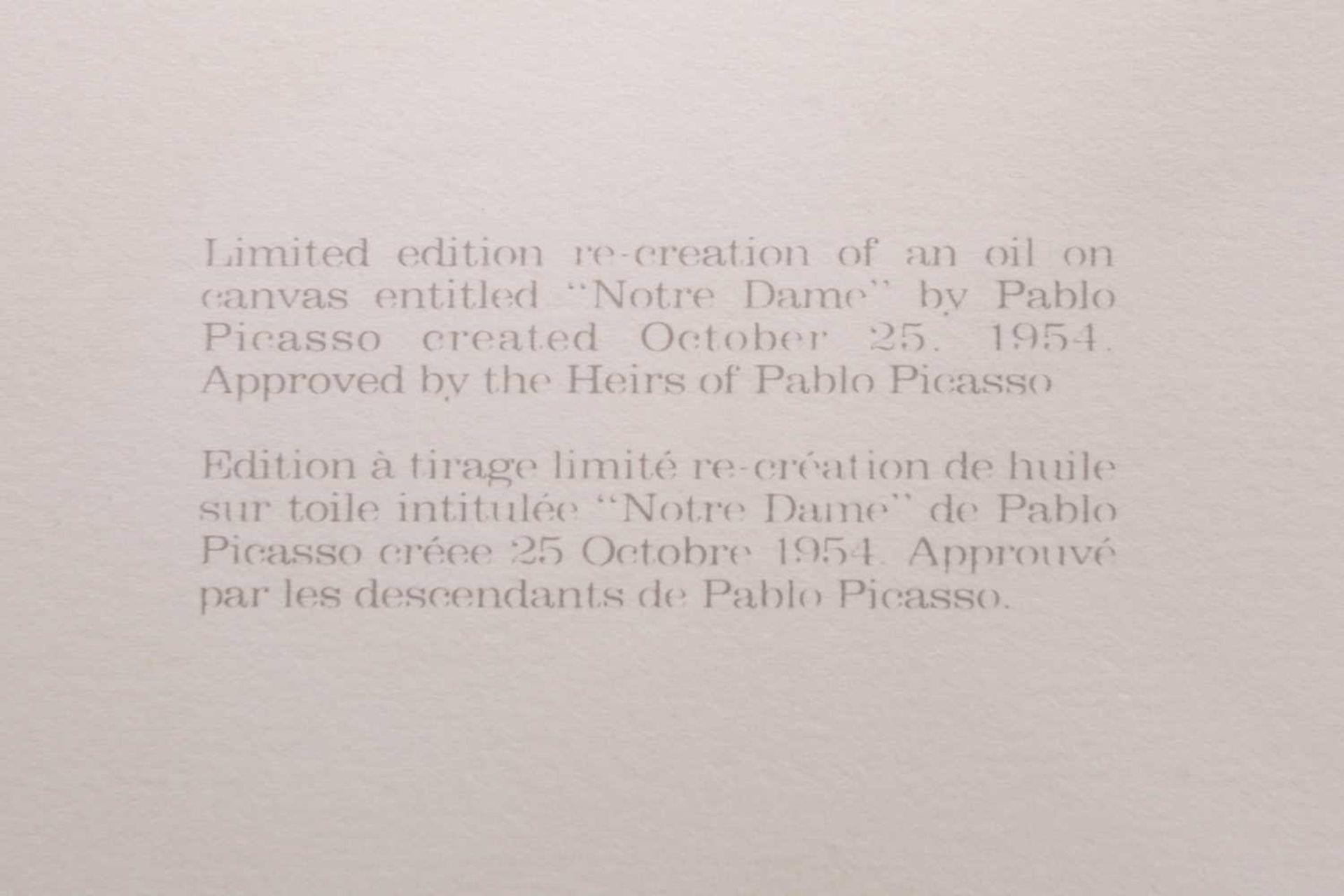 After Pablo Picasso (1881 - 1973) 'Notre Dame', Picasso Estate Collection limited edition colour - Image 2 of 6