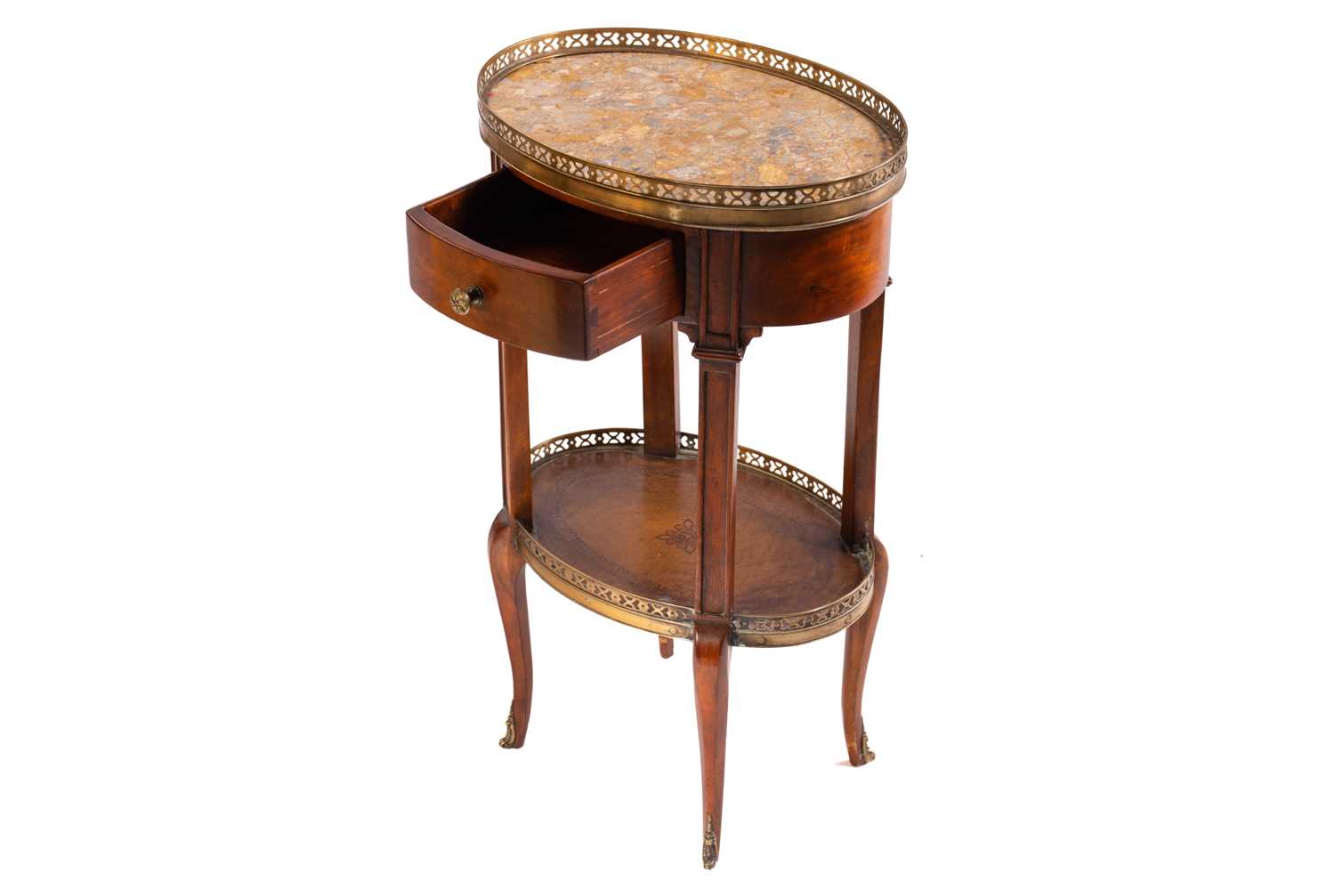 A French Napoleon III style mahogany oval table en chiffonier with marble top, 20th century, with - Image 3 of 10