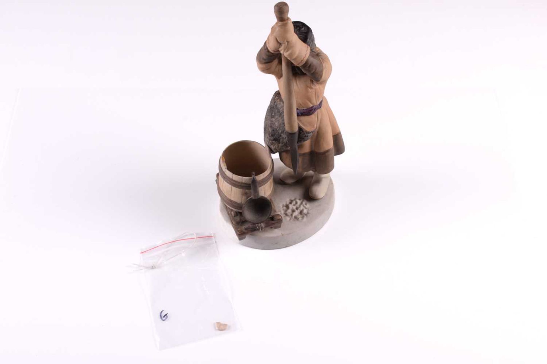 A Russian Gardner porcelain figure, 'The Ice Breaker', late 19th century, a fisherman wearing a - Image 6 of 6