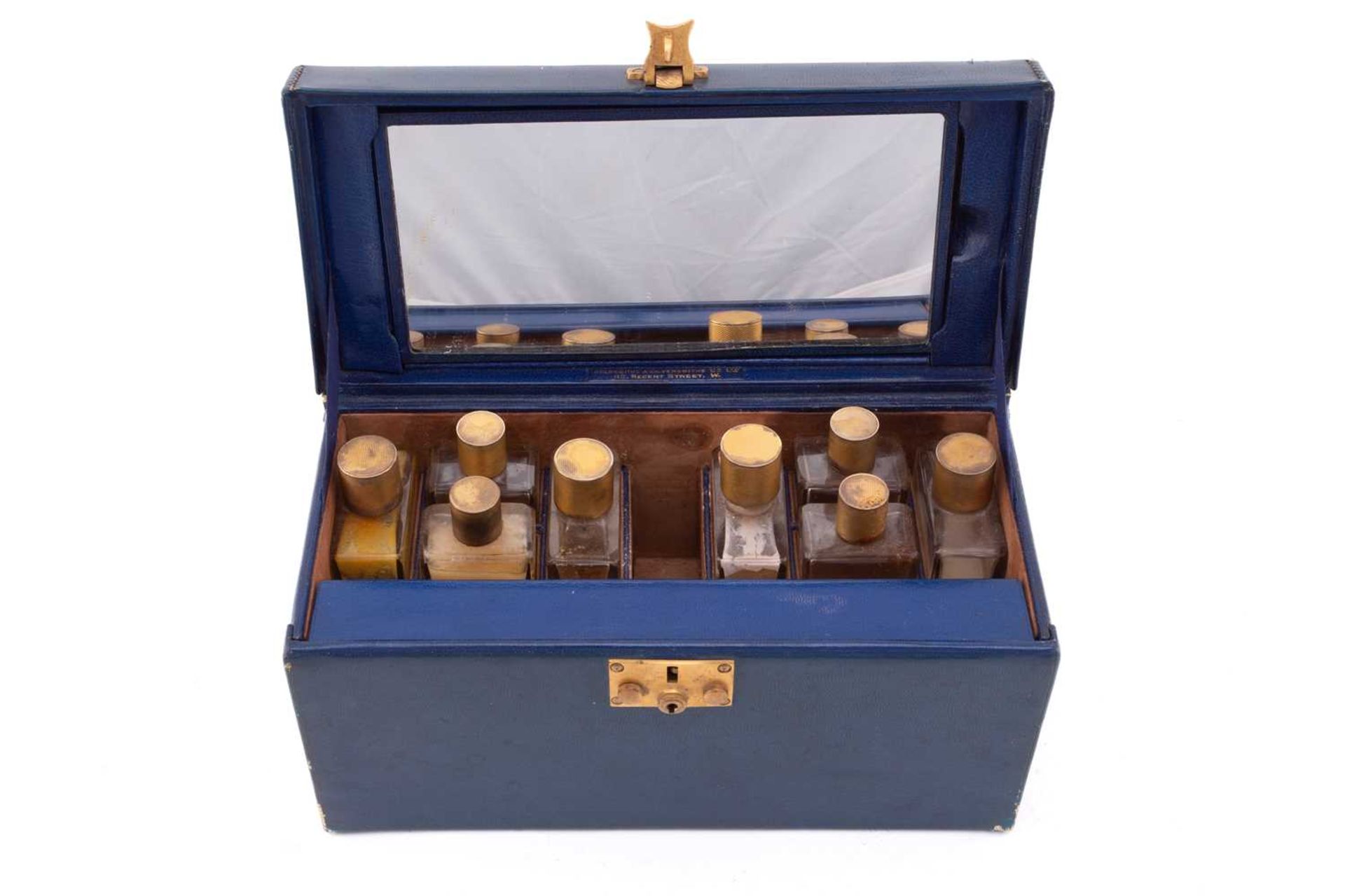 Goldsmiths and Silversmiths Co: an early 20th-century blue leather lady's travelling case,