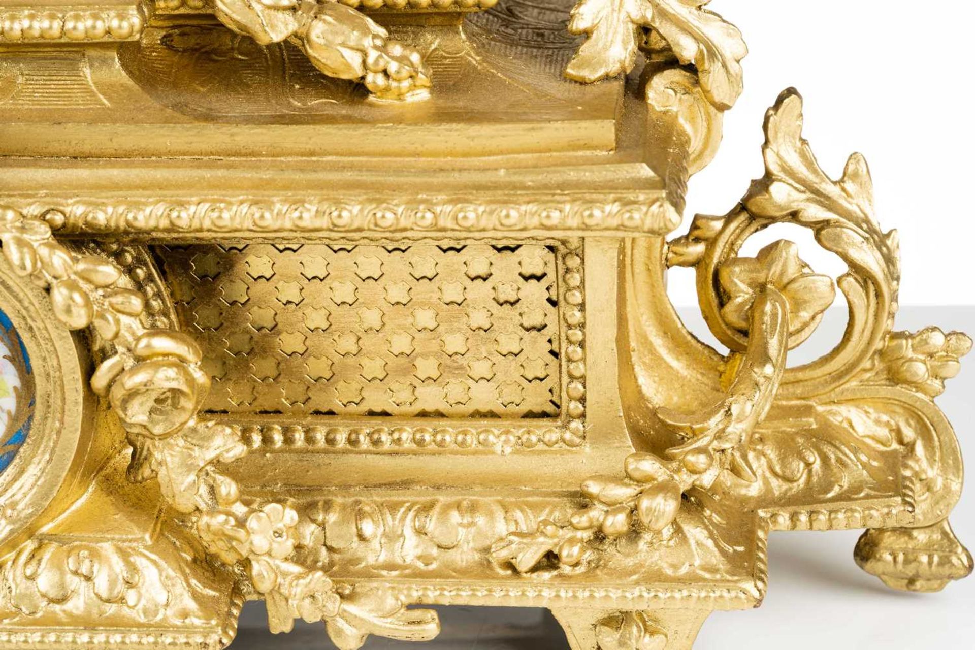 A Louis XVI-style 8-day gilt metal mantle clock, late 19th century, the architectural case set - Image 6 of 15