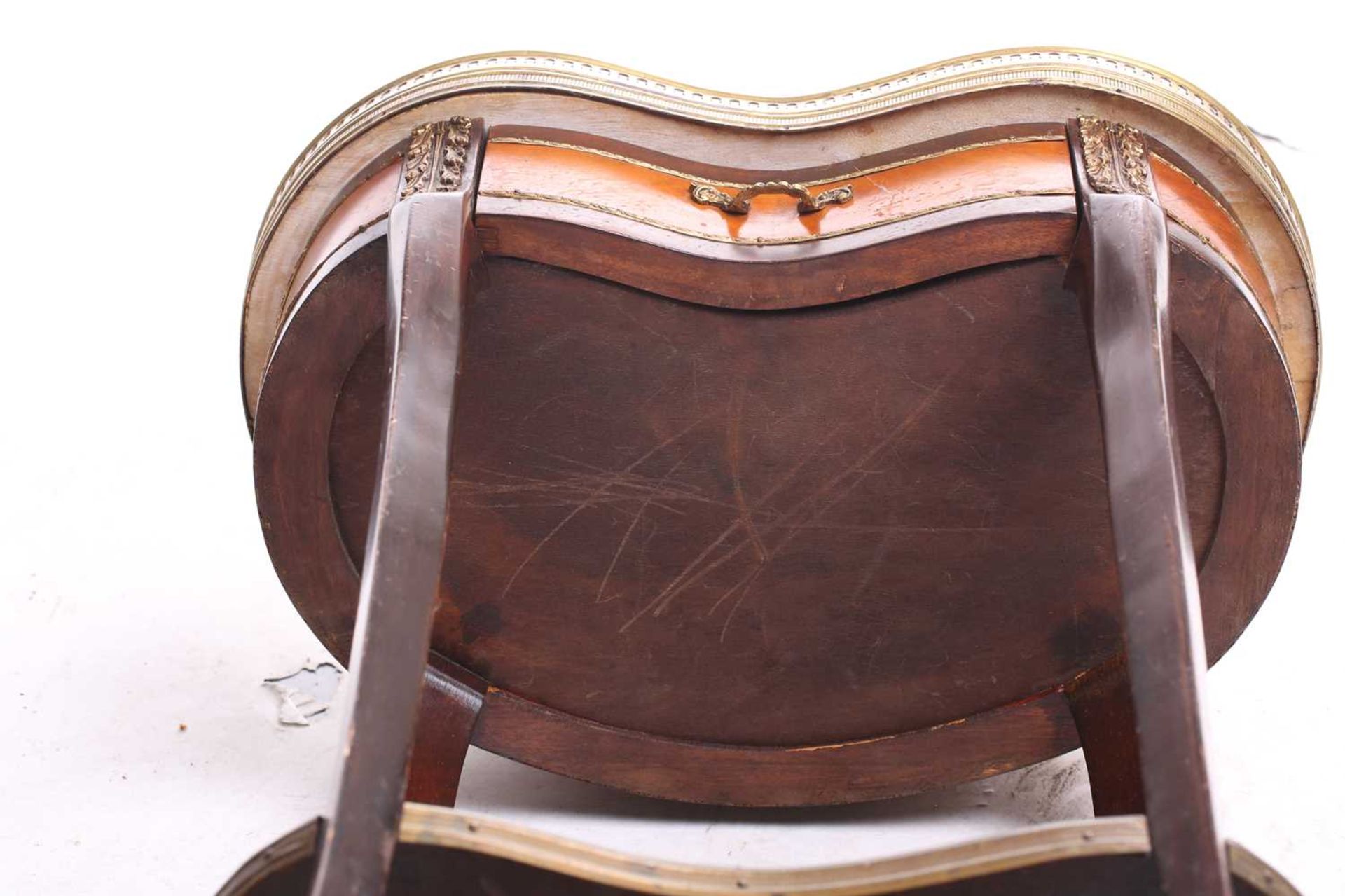 A Louis XV style marble topped kidney shaped mahogany side table, late 20th century, with pierced - Image 5 of 8