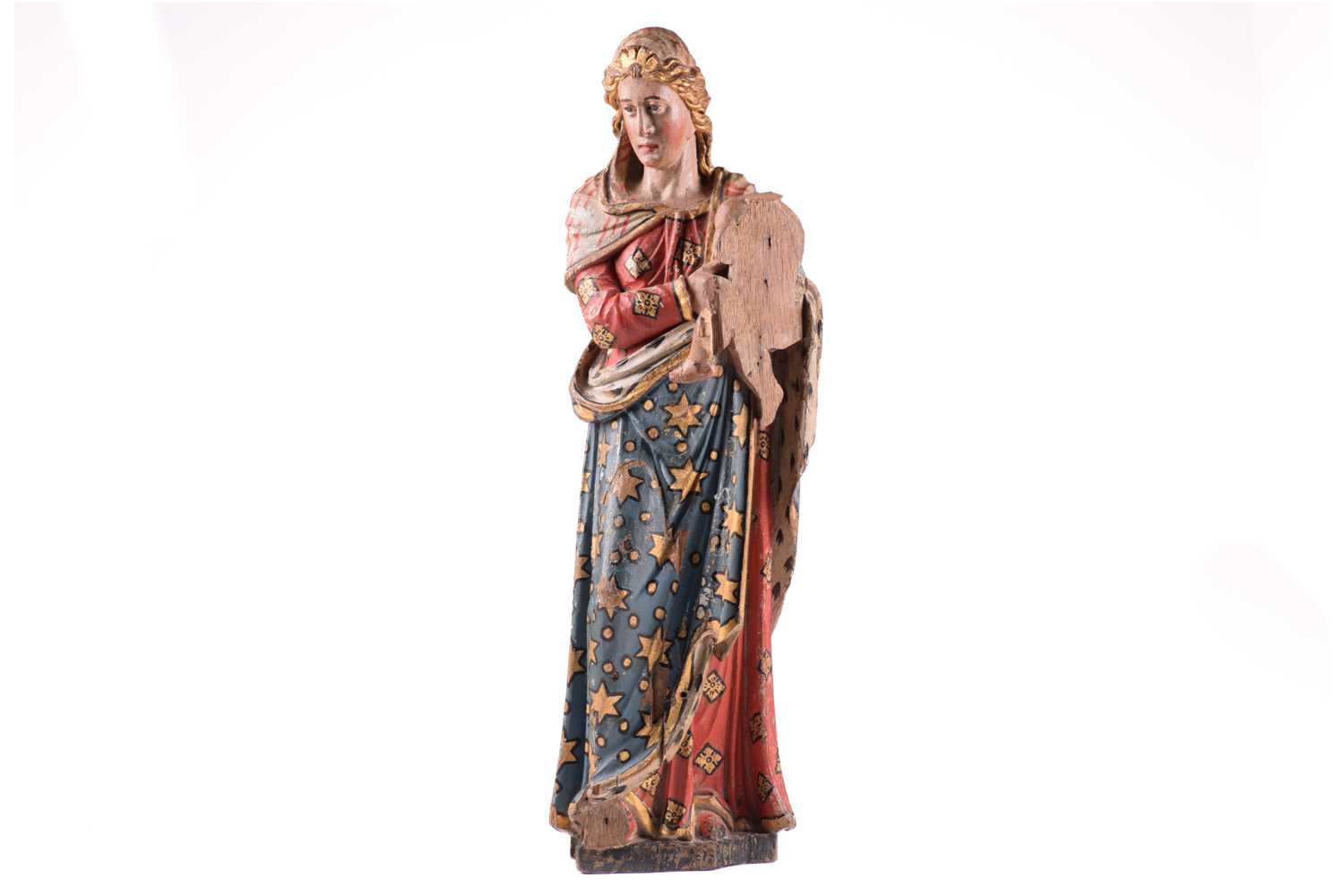 A polychromic painted carved oak figure of The Madonna and Child, possibly Northern European 18th - Image 2 of 12