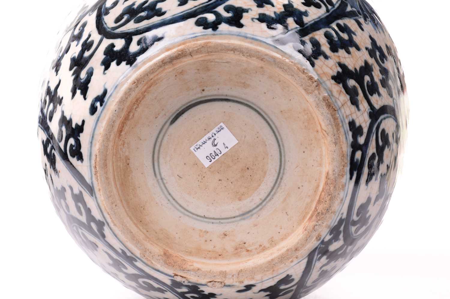 A Chinese Ming style blue and white ovoid vase, with allover foliate scroll and floral design, later - Image 6 of 29